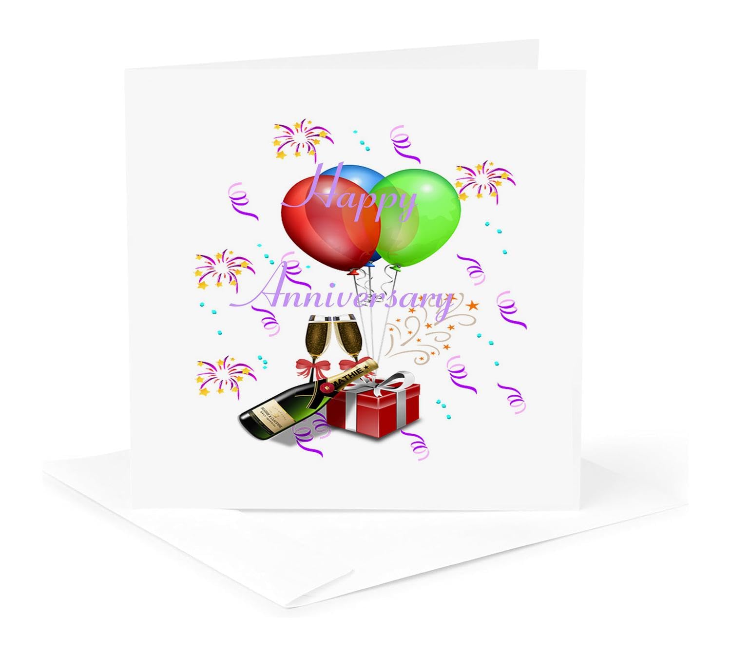 3D Rose Happy Anniversary Greeting Card with Champagne & Balloons Design - Perfect for Anniversaries, Weddings & Romantic Celebrations (gc_181035_2)