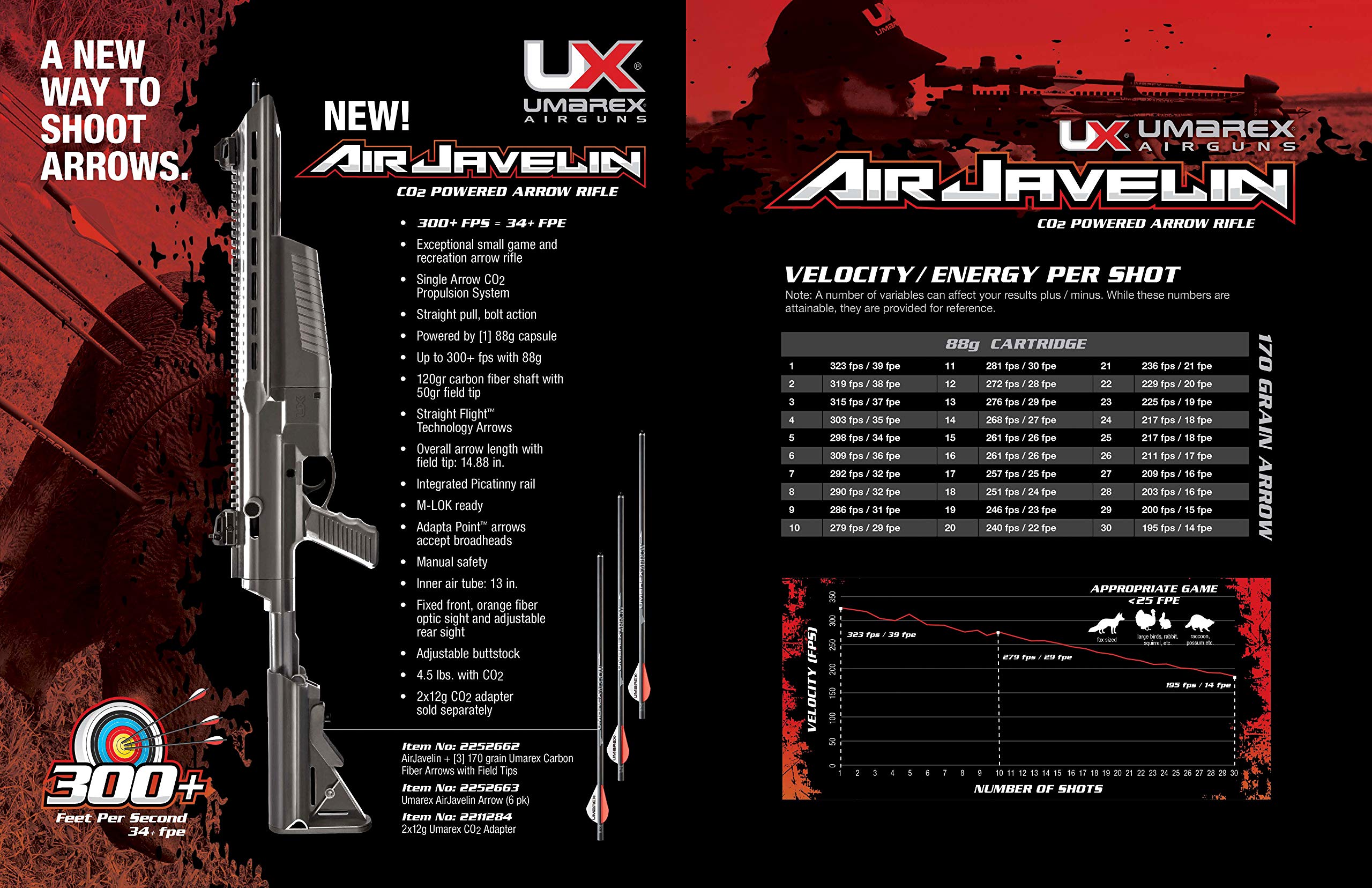 Umarex AirJavelin CO2 Powered Arrow Gun - Air Rifle with 3 Carbon Fiber Arrows for Outdoor Hunting & Target Practice | Perfect for Backyard Shooting & Survival Training