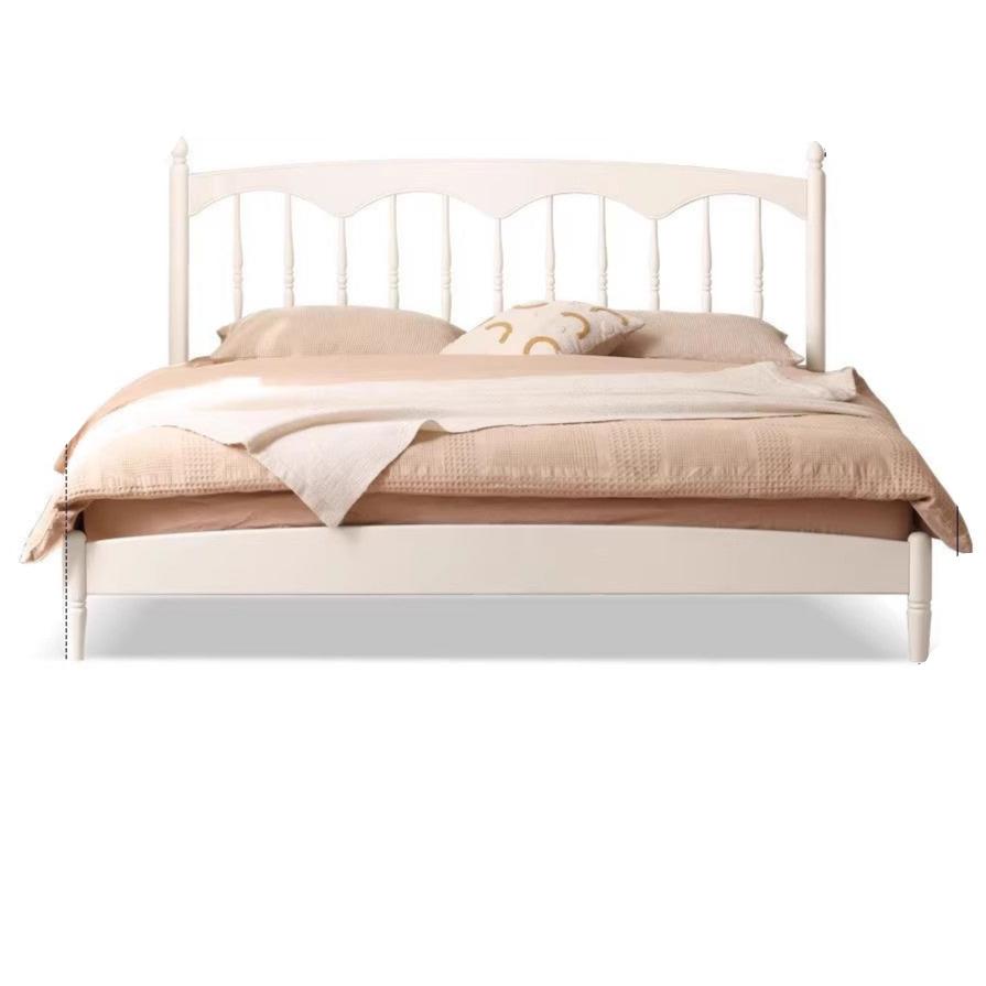French Cream Style Poplar Solid Wood Bed - Elegant & Durable Bedroom Furniture for Master Bedroom, Guest Room, or Kids Room