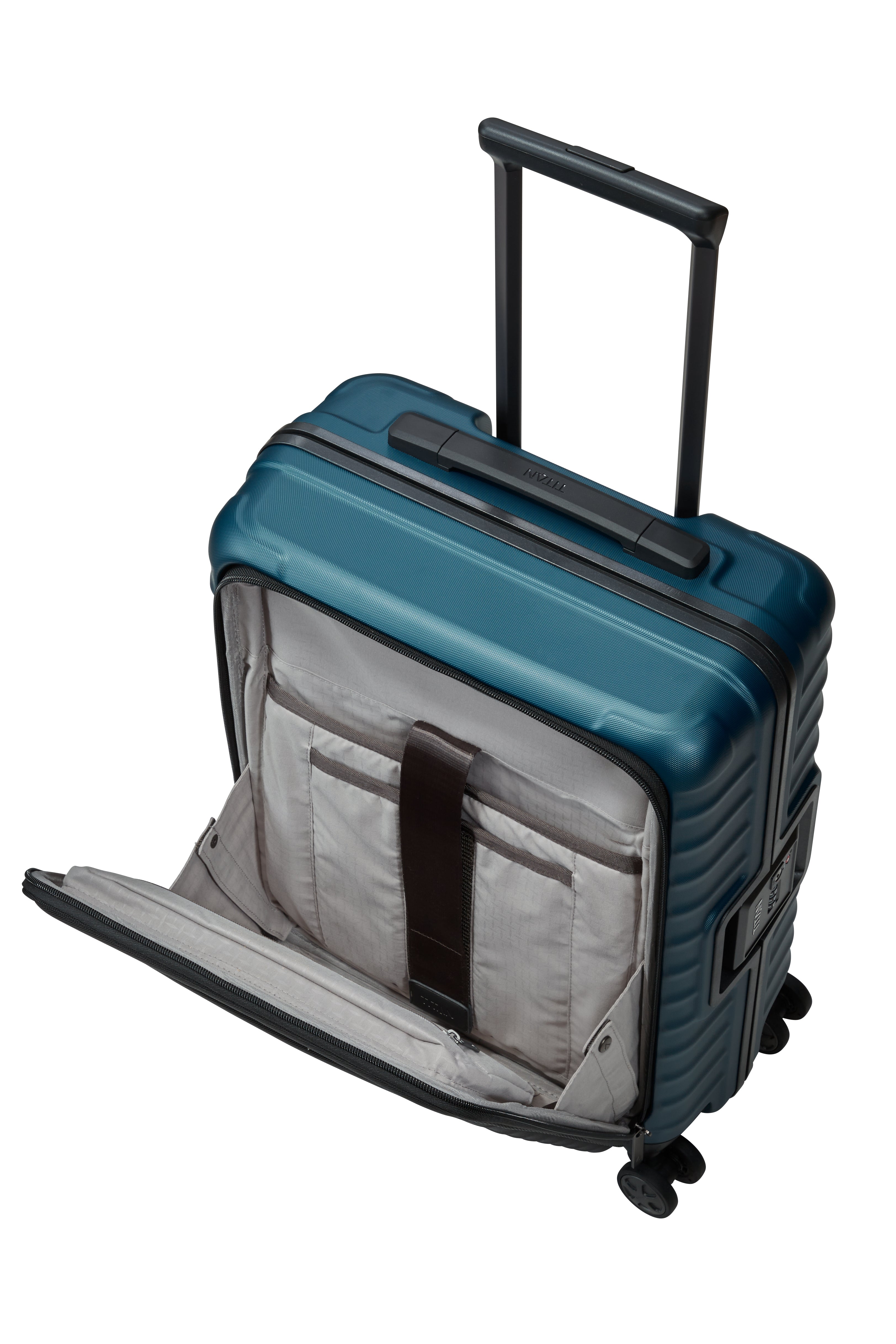 Titan LITRON Frame Trolley S Carry On Luggage with Front Pocket - Lightweight Spinner Suitcase for Business Travel & Weekend Getaways