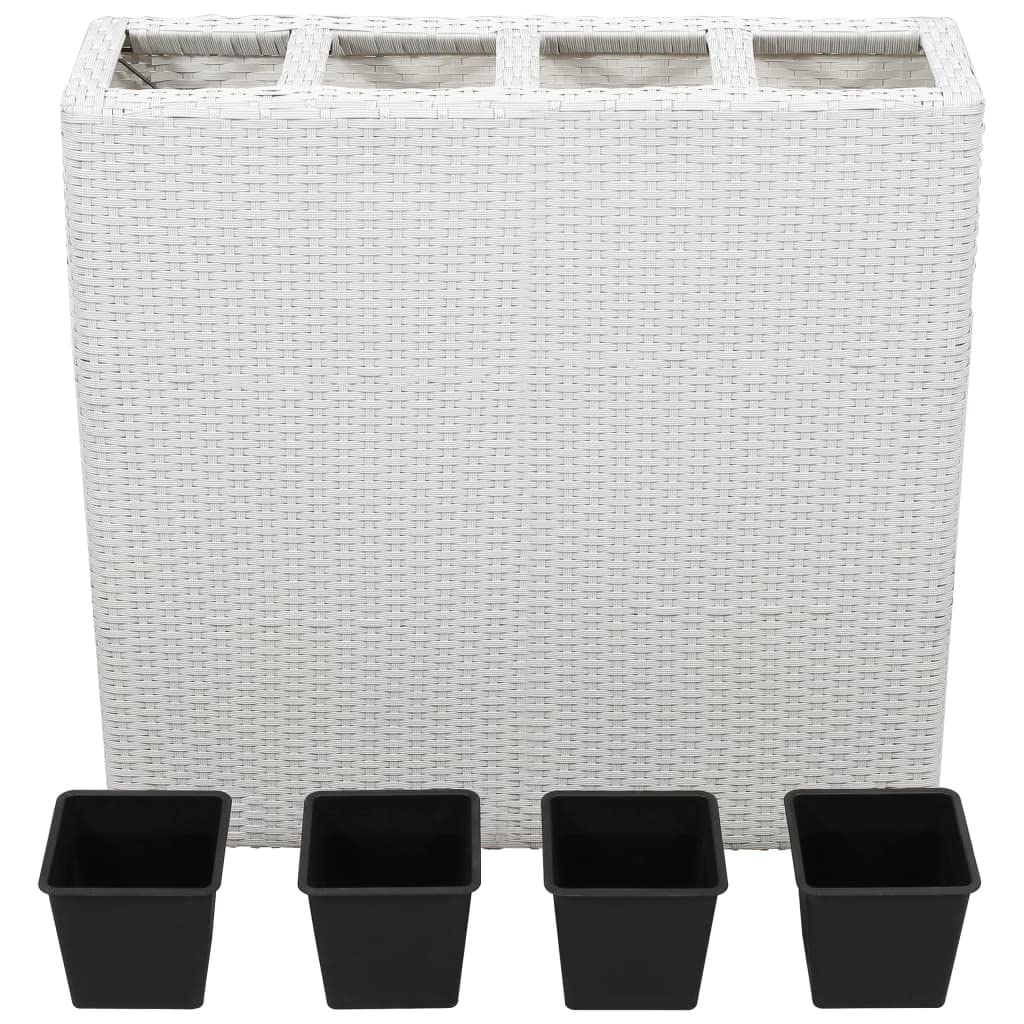 CHARMMA White Poly Rattan Garden Raised Bed with 4 Pots - 6.9KG Lightweight Planter Box for Outdoor Flowers, Vegetables & Herbs - Perfect for Patio, Balcony & Backyard Gardening