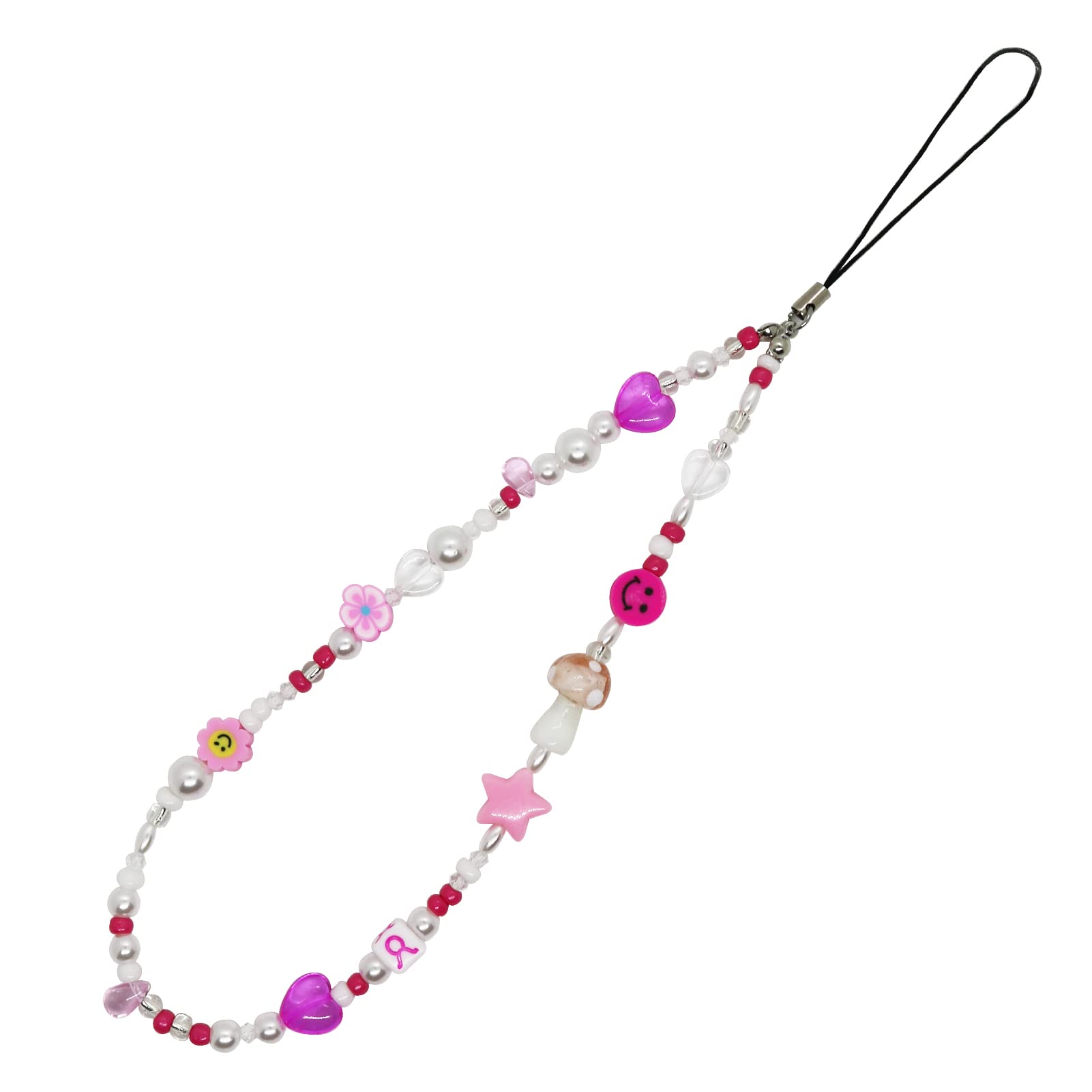 Beaded Phone Charm & Lanyard Wrist Strap - Polymer Clay Smiley Face Beads Bracelet Keychain Jewelry for Cell Phone - Perfect for Everyday Use, Gifts, and Accessories