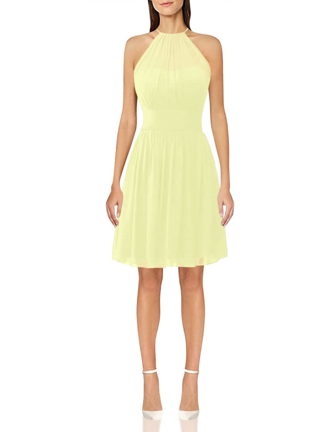 Elegant Short Chiffon Bridesmaid Dress - Halter Neck Prom Gown for Formal Evening Events & Wedding Parties