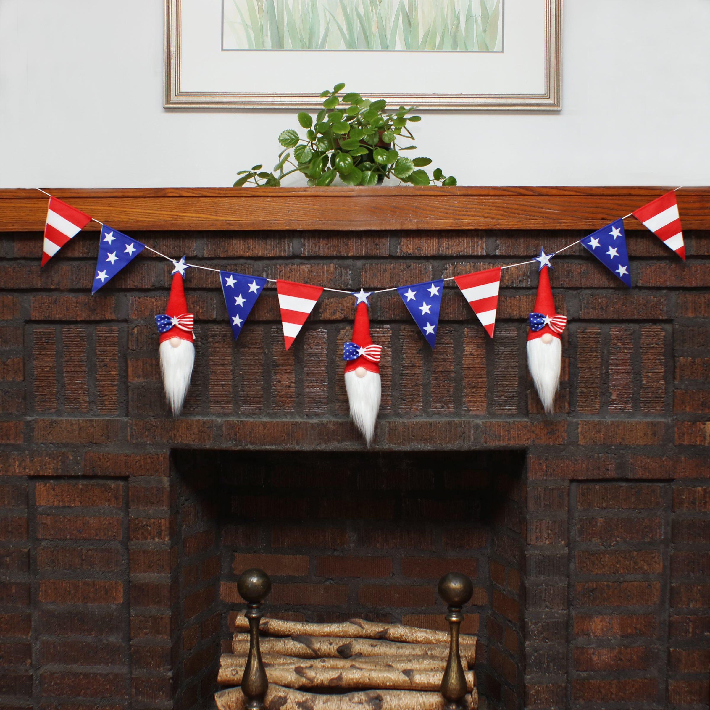 6 ft. Patriotic American Flag Garland with Red Gnomes - Perfect for 4th of July, Memorial Day, and Outdoor Party Decorations