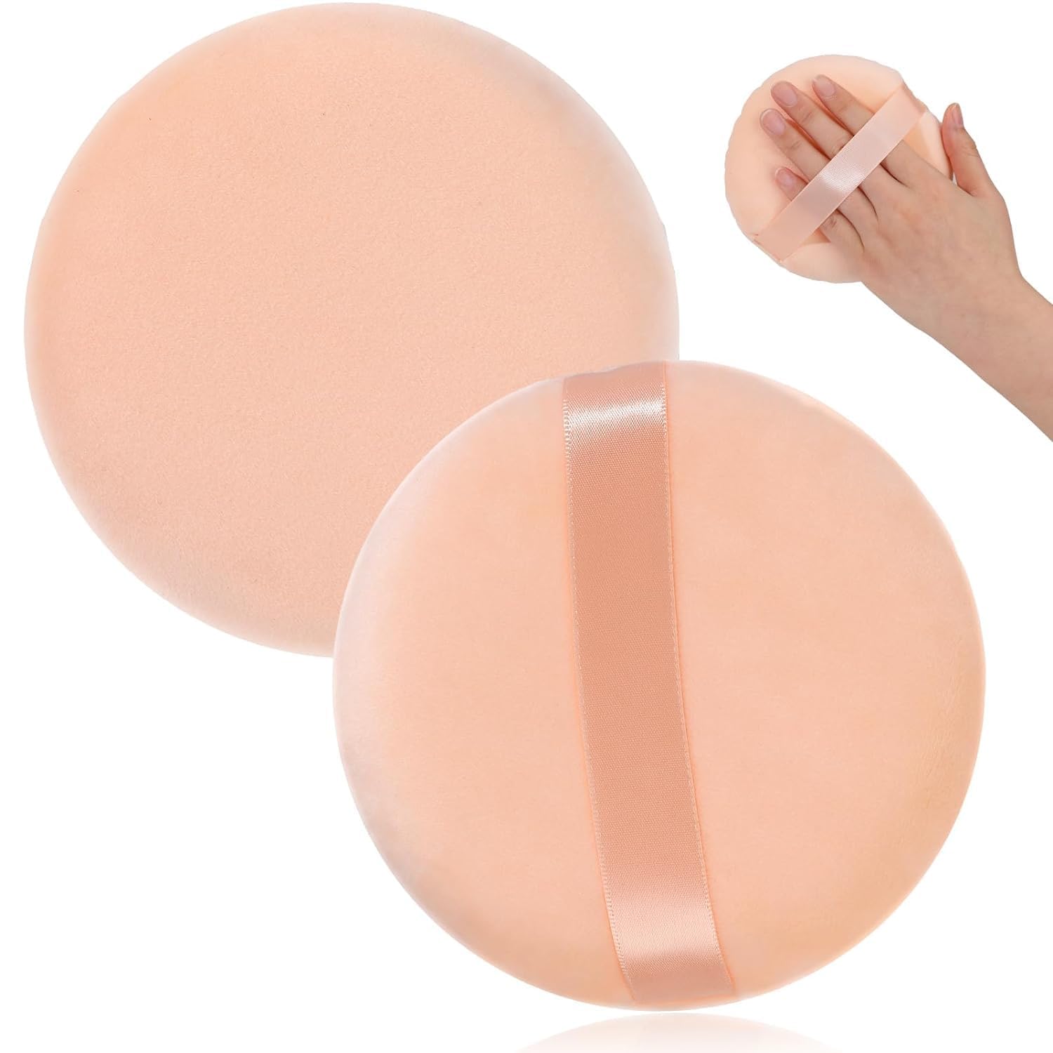 2.4 Inch Ultra Soft Washable Reusable Makeup Sponge - Velour Loose Powder Puff for Face & Body, Wet & Dry Makeup Tool (2 Pack) - Perfect for Foundation, Concealer & Setting Powder Application