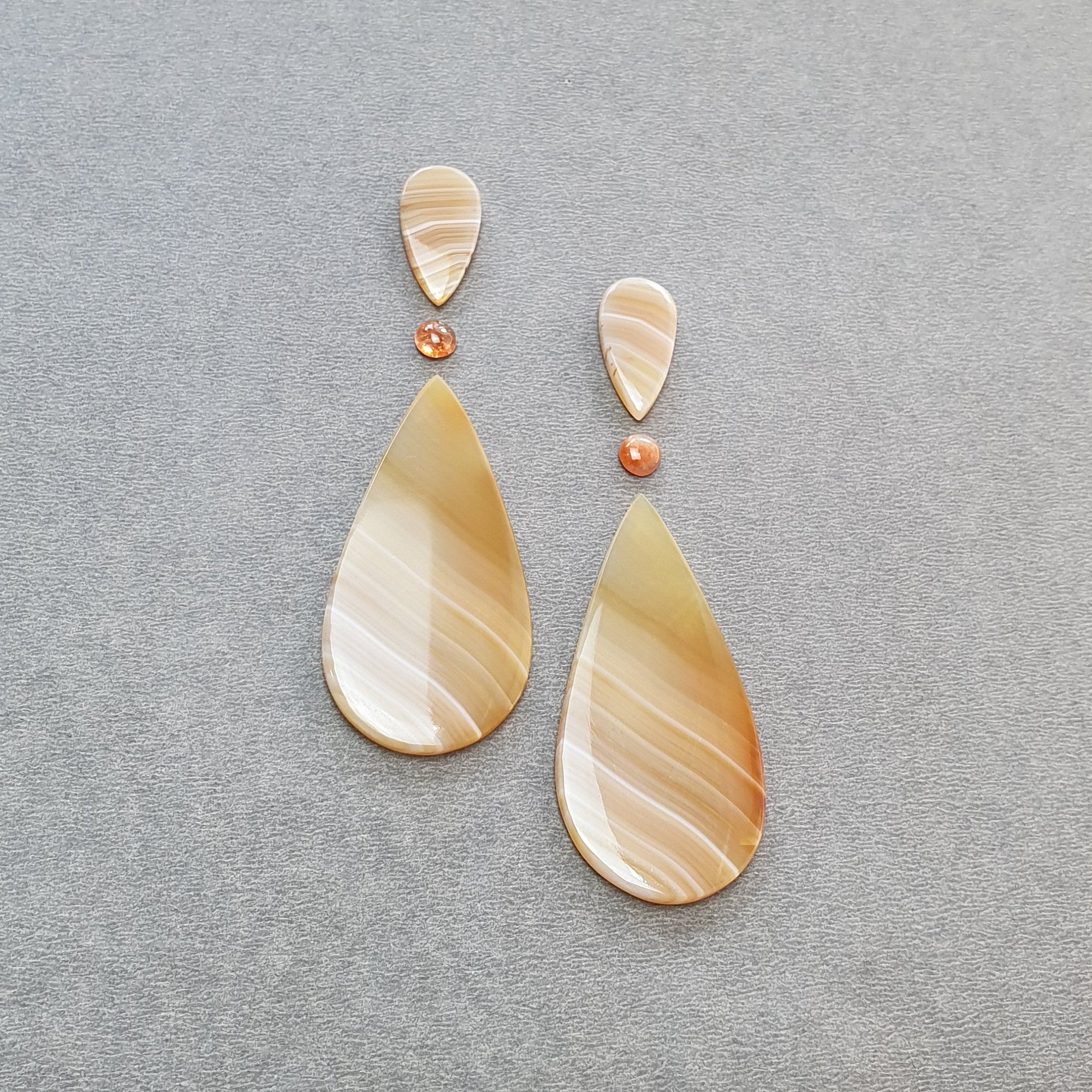 Natural Botswana Agate Sunstone & Labradorite Gemstone Cabochon Set - Untreated Bi-Color Agate in Pear, Oval & Round Shapes (4pc/6pc) - Perfect for Jewelry Making, Wire Wrapping & Crystal Healing