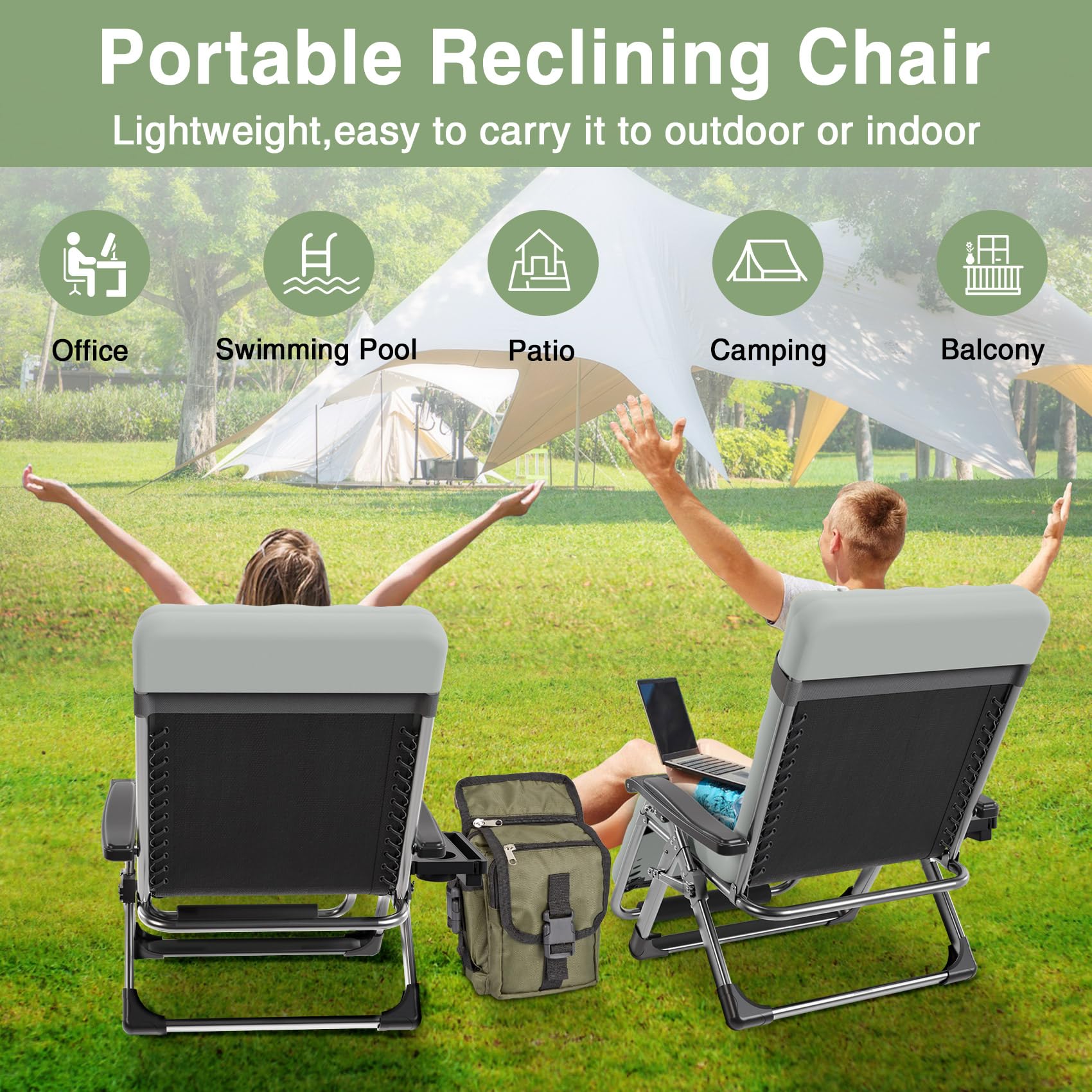 Slendor Oversized Padded Zero Gravity Chair XXL - 33 Inch Heavy Duty Recliner with Pillow & Footrest - 500lb Capacity Folding Lounge Chair for Indoor/Outdoor Use - Perfect for Patio, Poolside, Camping & Backyard Relaxation