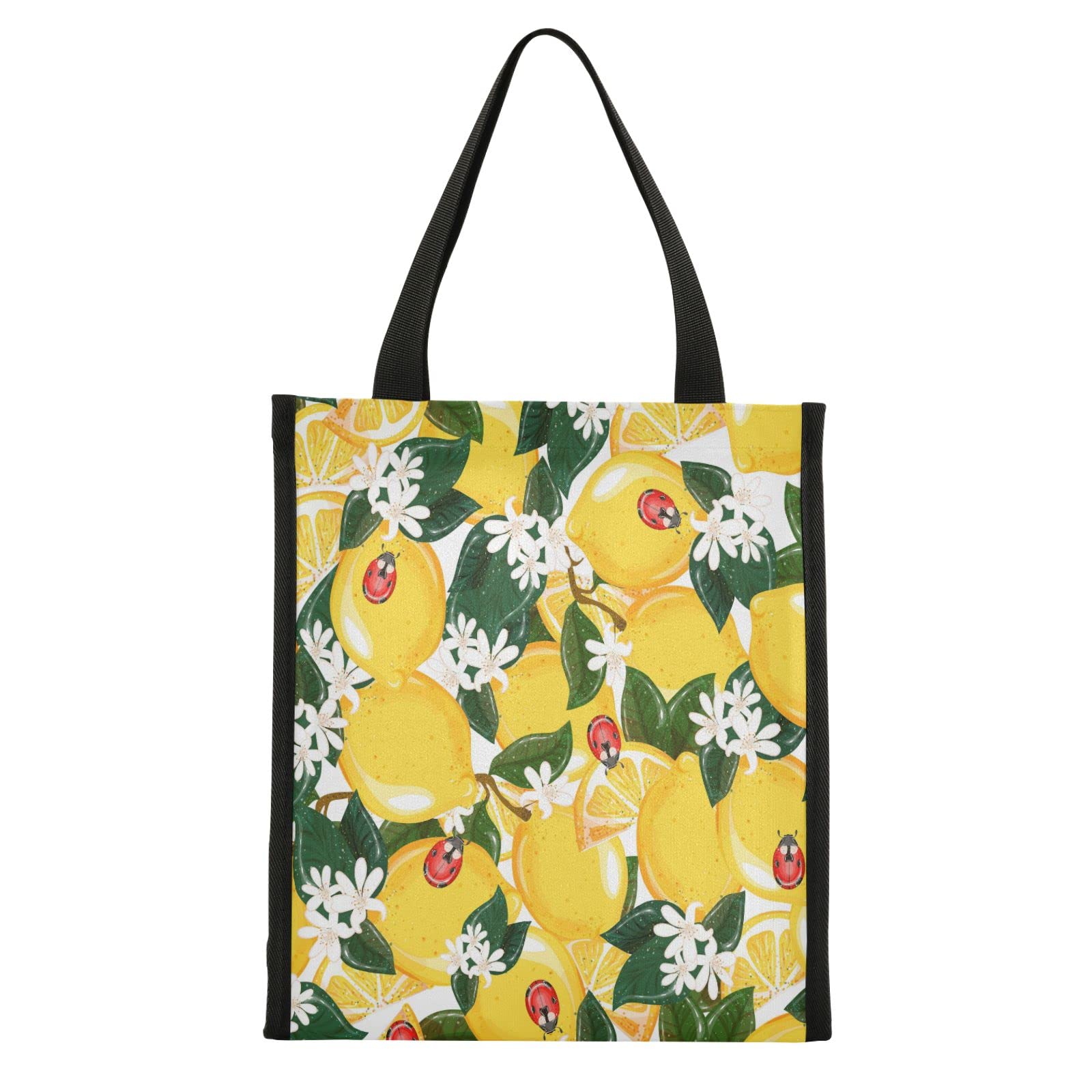 ALAZA Reusable Insulated Lunch Bag for Women & Men - Waterproof & Leakproof Lunch Tote for Work, School, Picnic, Beach or Travel - Cute Lemon & Ladybug Design (Perfect for Office Lunch, Kids' School Meals & Outdoor Activities)