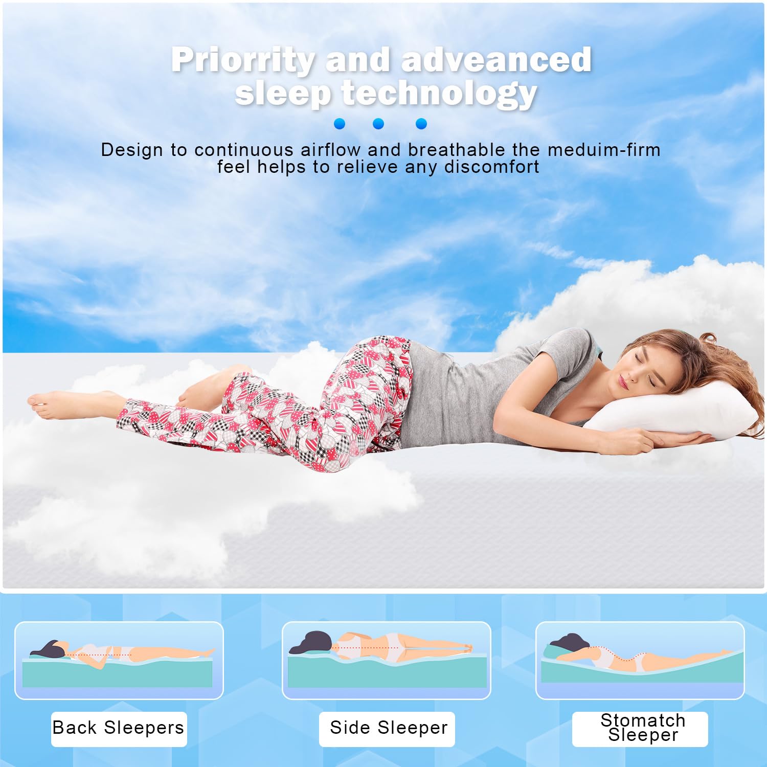 FDW 5/6/8/10/12 Inch Green Tea Memory Foam Mattress with Cooling Gel - Medium Firm CertiPUR-US Certified Bed-in-a-Box for Pressure Relief & Temperature Regulation - Perfect for Hot Sleepers, Back Pain Relief & Guest Rooms (White)