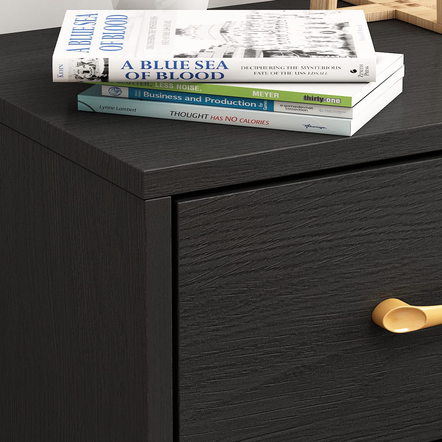 Modern Nightstand Set of 2 with Drawer & Shelf - Minimalist Bedside Tables with Metal Legs for Bedroom or Living Room - Black End Tables for Small Spaces & Apartment Decor