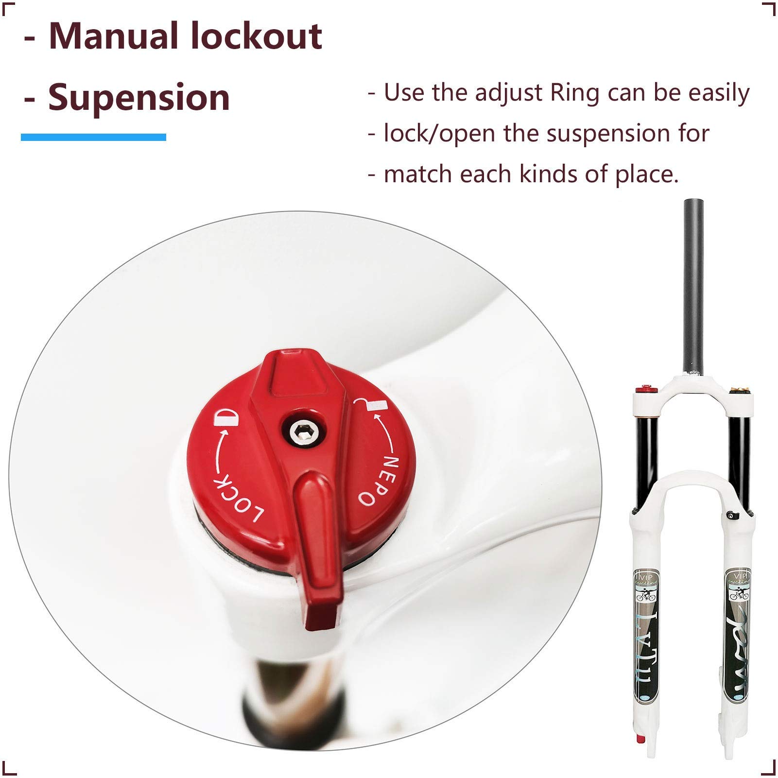 130mm Travel Mountain Bike Suspension Fork - Air Shock Absorber with Rebound Adjust for 26/27.5/29 Inch Wheels | Straight Manual Lock Out | Perfect for Trail Riding, Downhill & Cross-Country Cycling