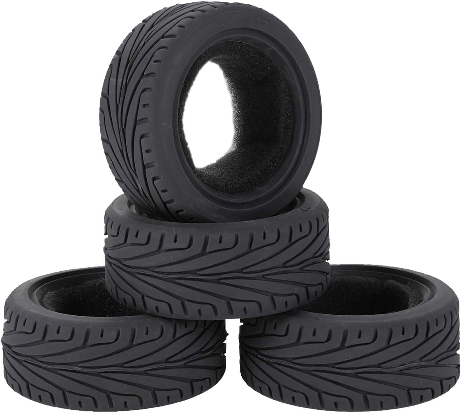 SUAVER 4PCS 1/10 RC Rubber Tires 65mm for HSP HPI Kyosho Tamiya On Road Touring Racing Car - Black | Perfect for RC Car Racing, Drifting & Track Competitions