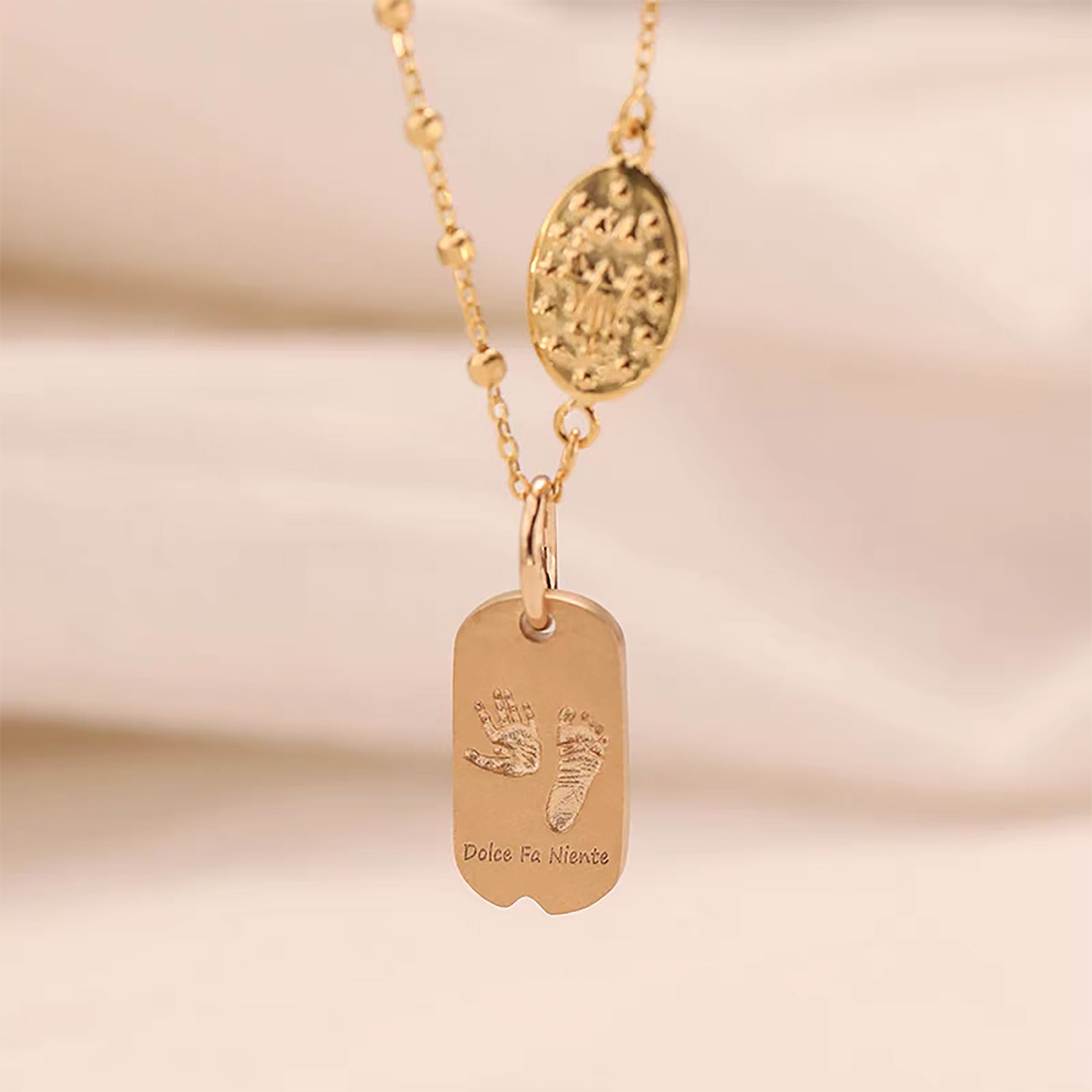 MomentoGleam Solid Gold Baby Footprint Necklace - Personalized Keepsake Jewelry for Newborns, Christening Gifts & Mother's Day - Handcrafted 14K Gold Pendant for Special Memories