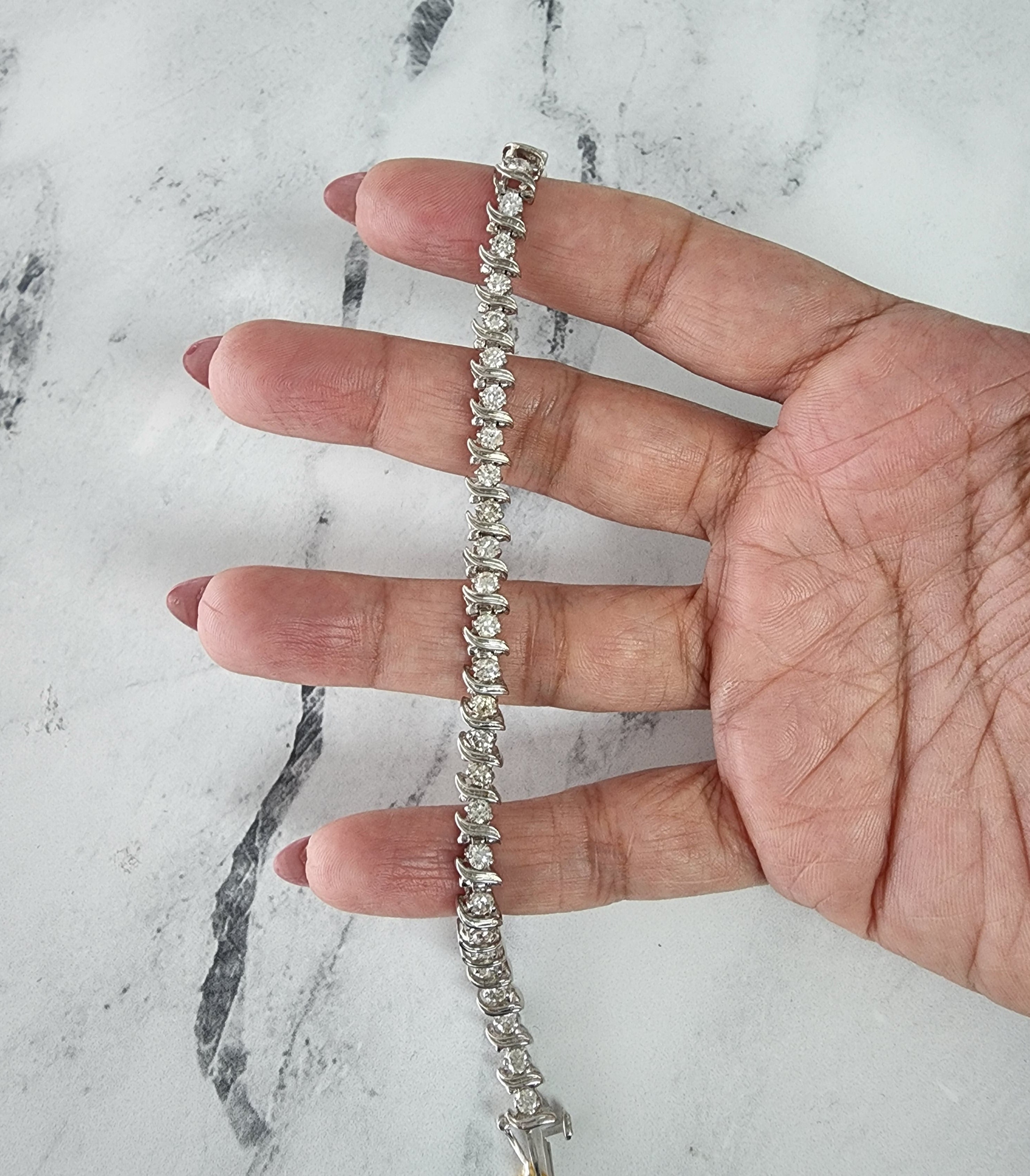 3 Carat Vintage S-Style Diamond Tennis Bracelet in 14K White Gold - Elegant Jewelry for Weddings, Anniversaries & Special Occasions