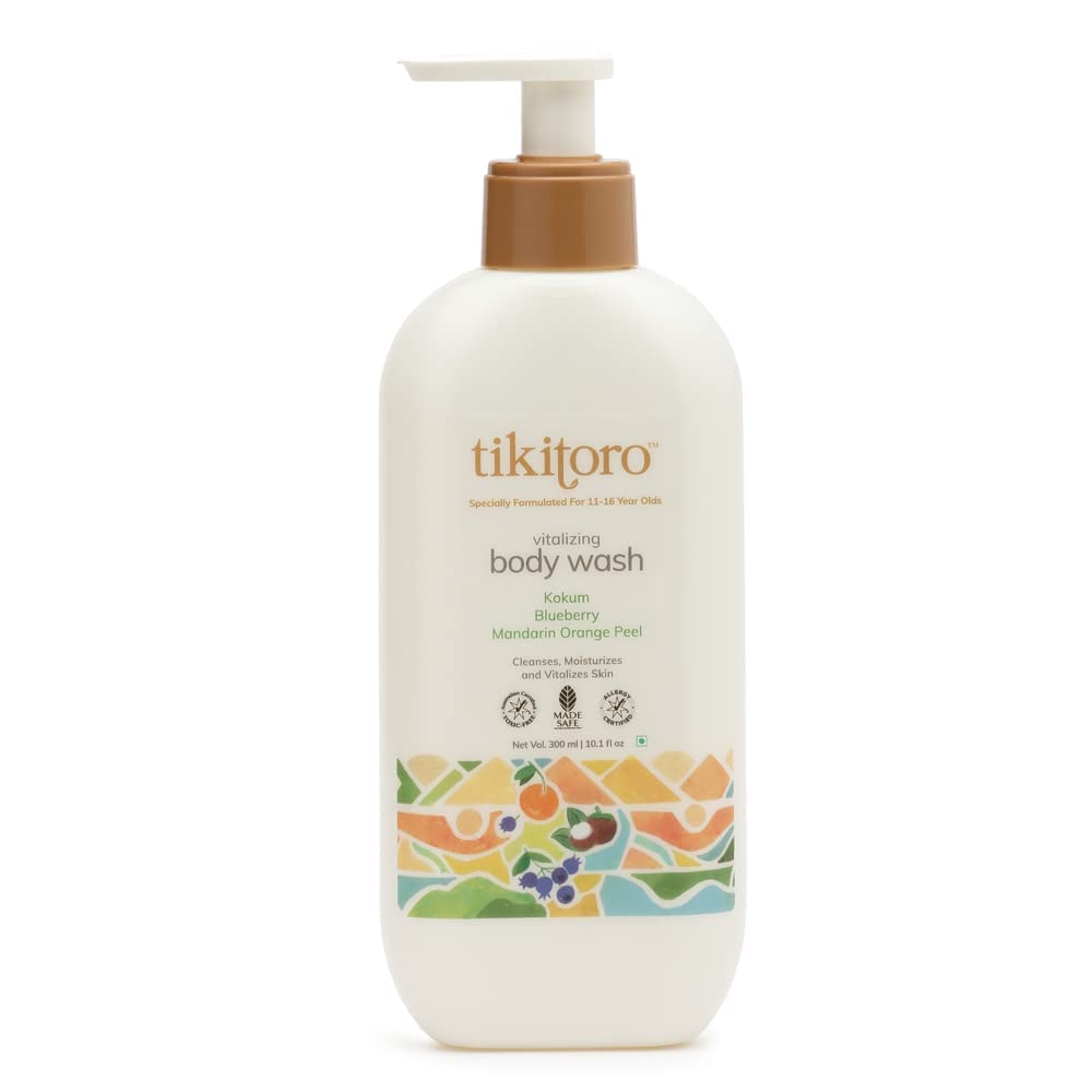 Teens Vitalizing Body Wash - 100% Vegan with Kokum, Blueberry & Mandarin Orange Peel | Gentle Cleansing, Hydration & Nourishment | Paraben & Sulfate Free | Mild Formula for Ages 11+ (300ml) | Perfect for Daily Shower & Sensitive Skin Care