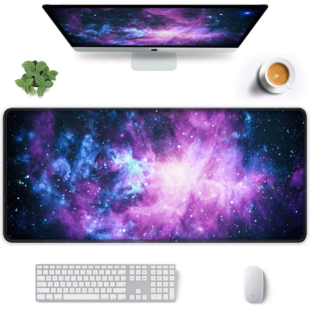 Auhoahsil XXL Gaming Mouse Pad - 35.4 x 15.7 Inch Large Desk Mat with Stitched Edges & Non-Slip Rubber Base for PC, Laptop, Office & Gaming Setup - Perfect for Work, Gaming & Home Office (Marvelous Galaxy Design)