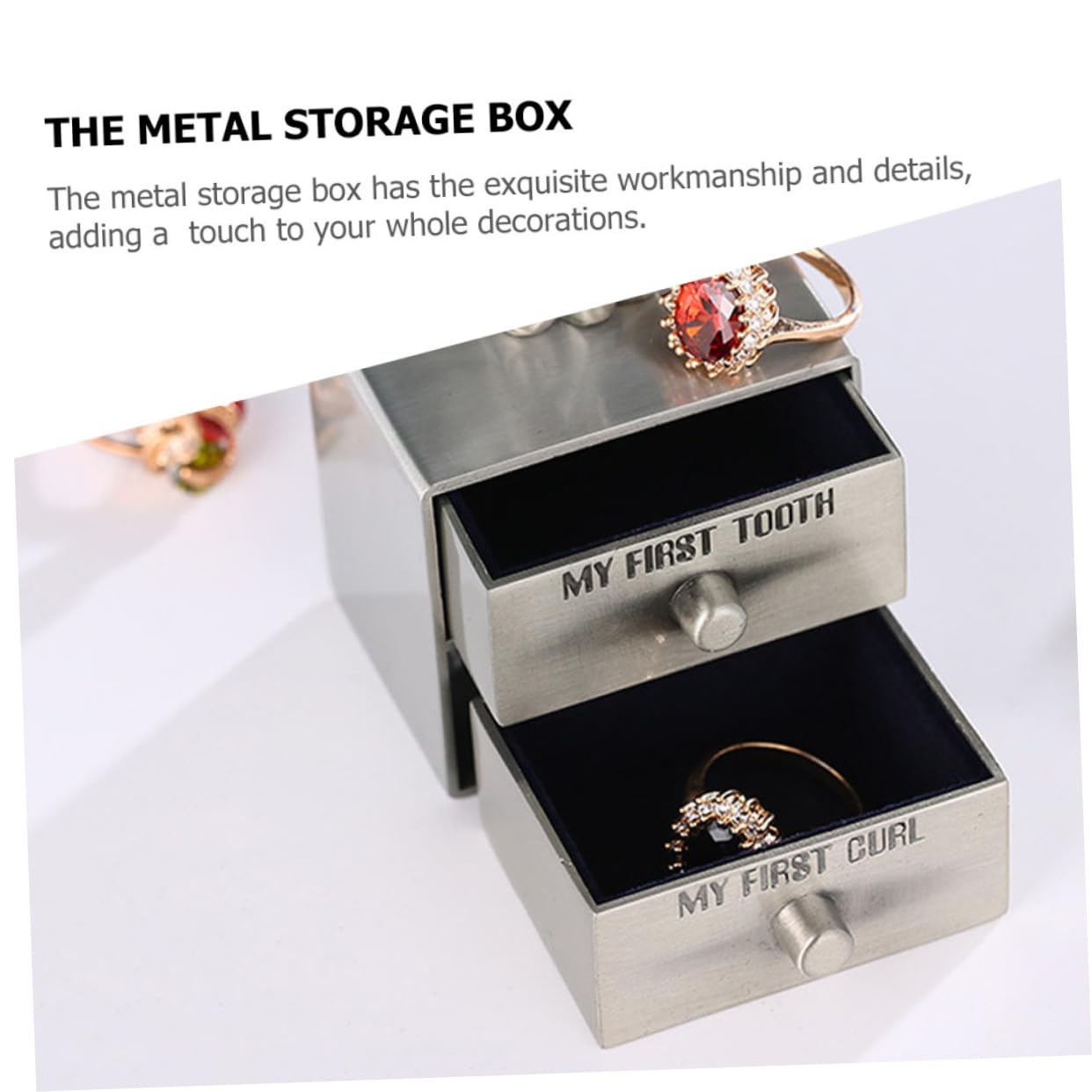 HAPINARY Metal Jewelry Box for Rings, Teeth Keepsake & Trinkets - Elegant Storage Organizer for Wedding Rings, Dentures, Small Valuables | Perfect for Home Decor, Bridal Shower Gift, Dentist Office Display