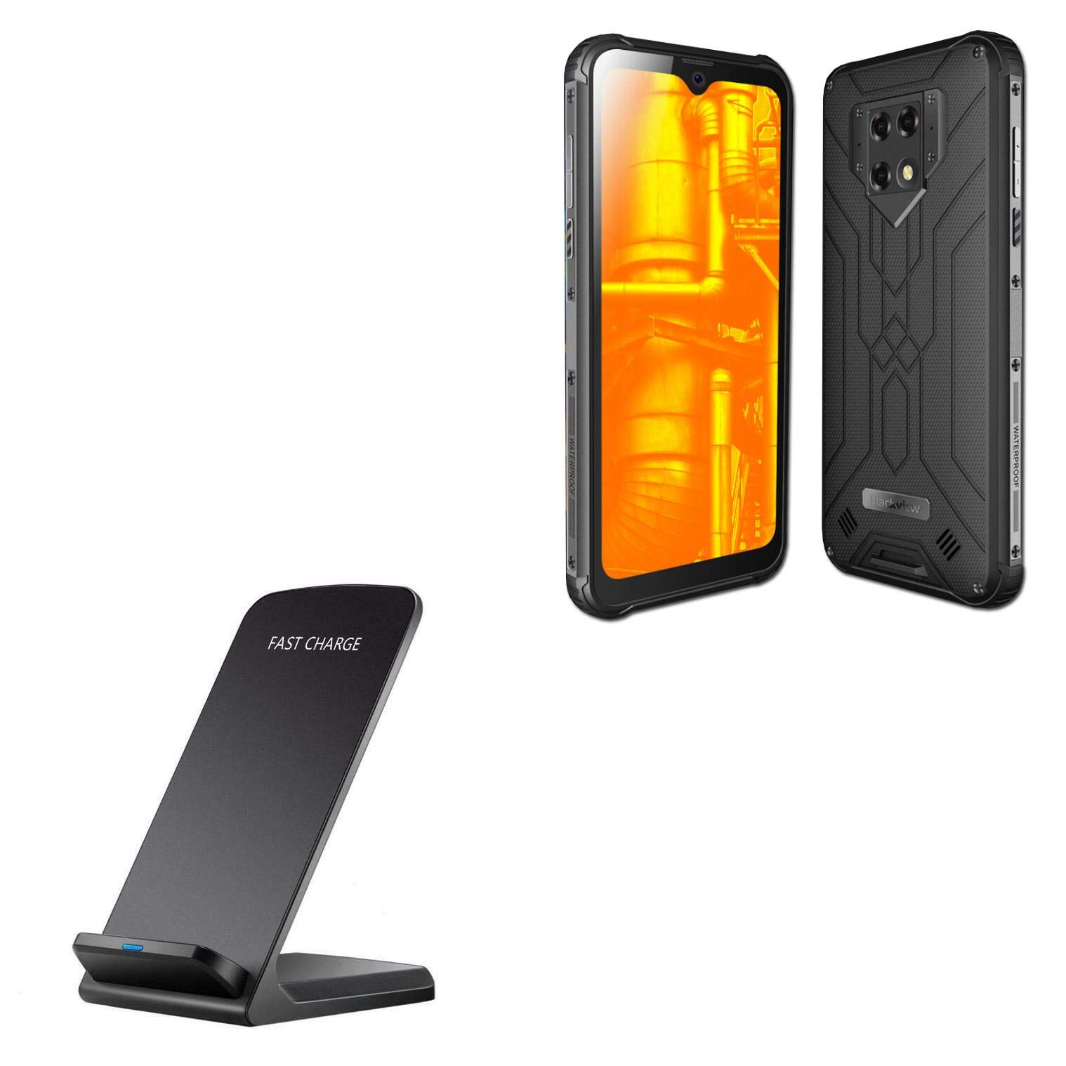 BoxWave 10W Wireless Charger Stand Compatible with Blackview BV9800 Pro - Fast Qi-Certified Charging Pad, Cord-Free Convenience for Home, Office & Travel - Jet Black
