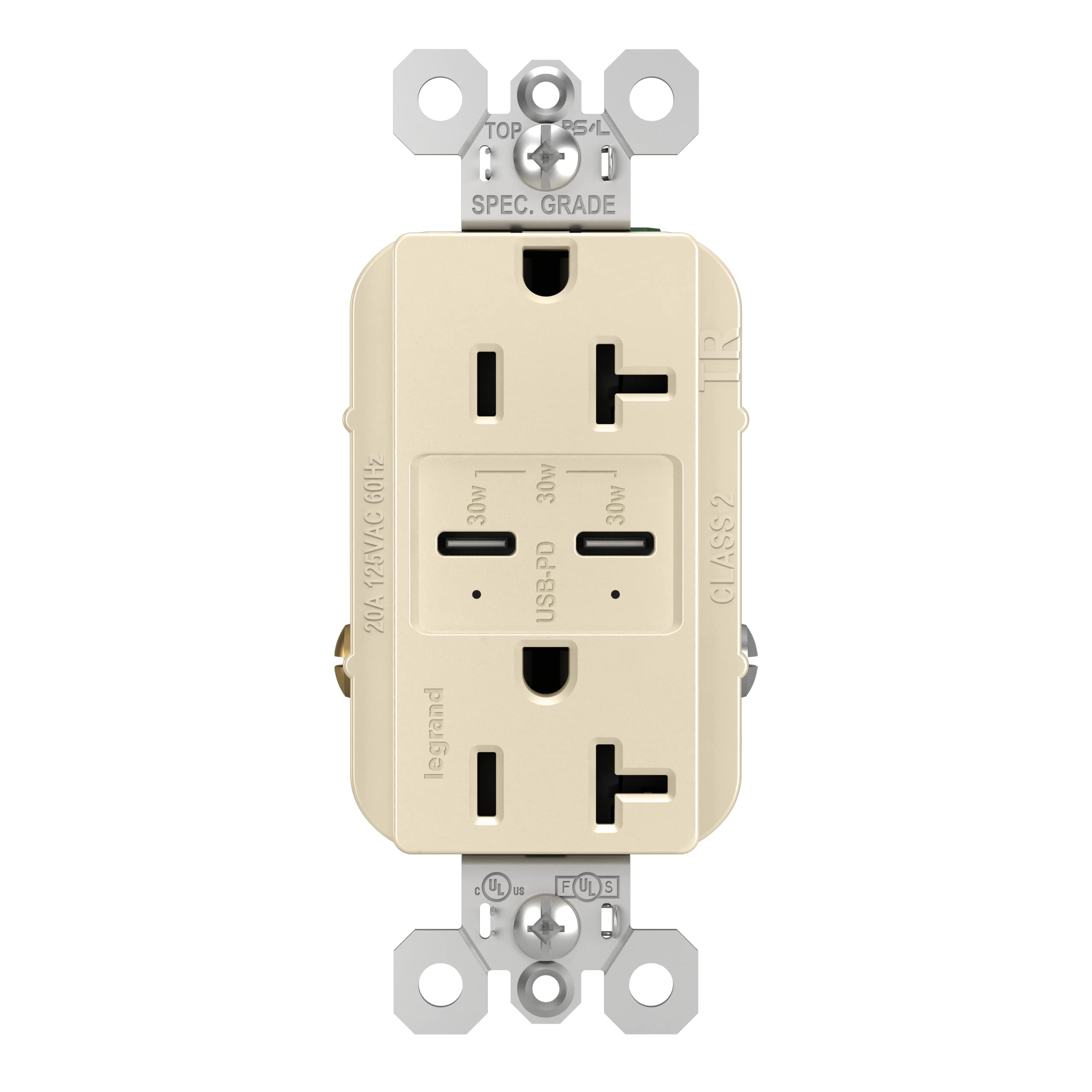Pass & Seymour TR20USBPDLA USB Power Delivery Outlet - 20A, Light Almond - Fast Charging for Smartphones, Tablets & Laptops - Perfect for Home, Office & Hotel Installations