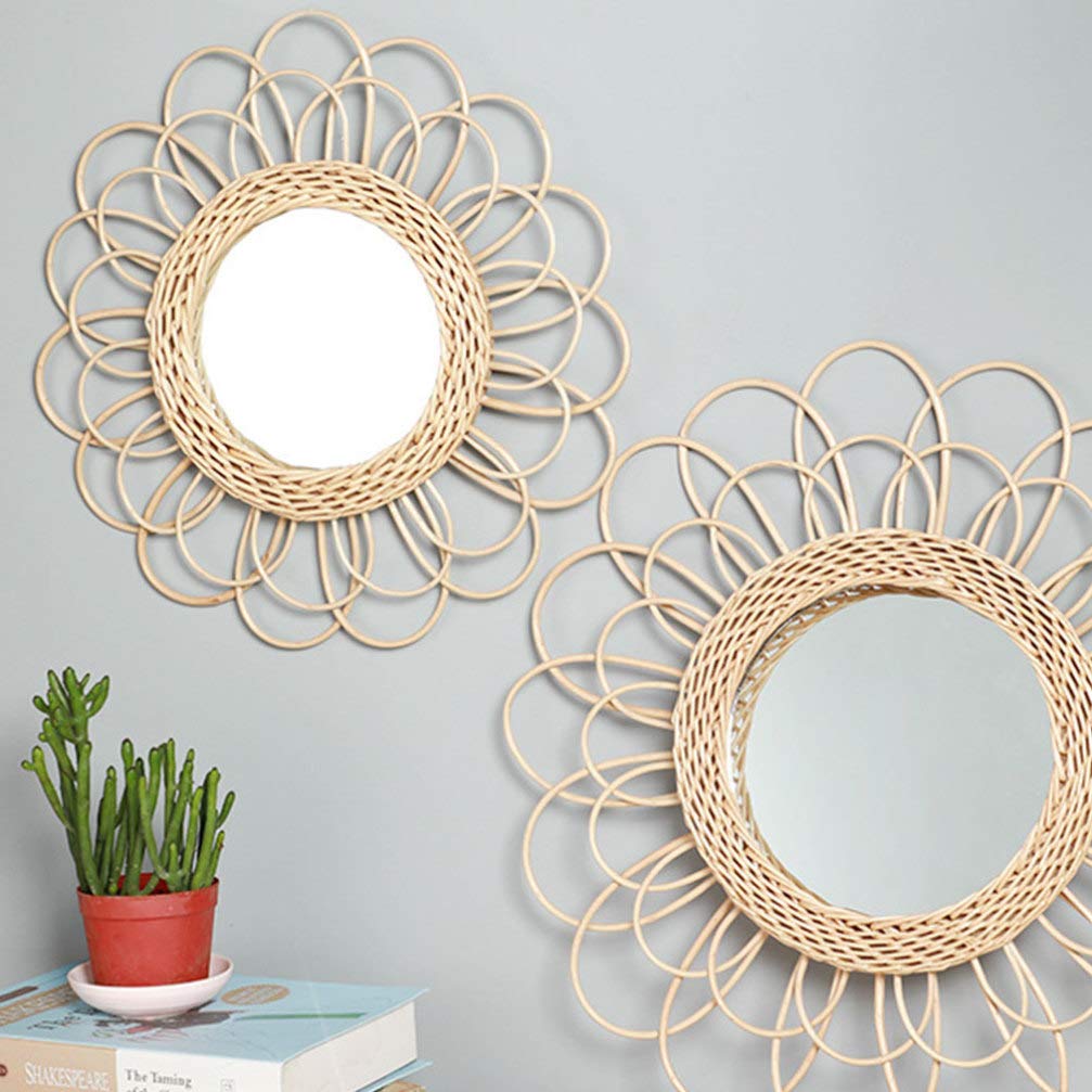 Stylish Hemoton Rattan Woven Wall Mirror - Nordic Decor, Makeup & Photo Backdrop - Perfect for Bedroom, Bathroom & Boho Home Decor