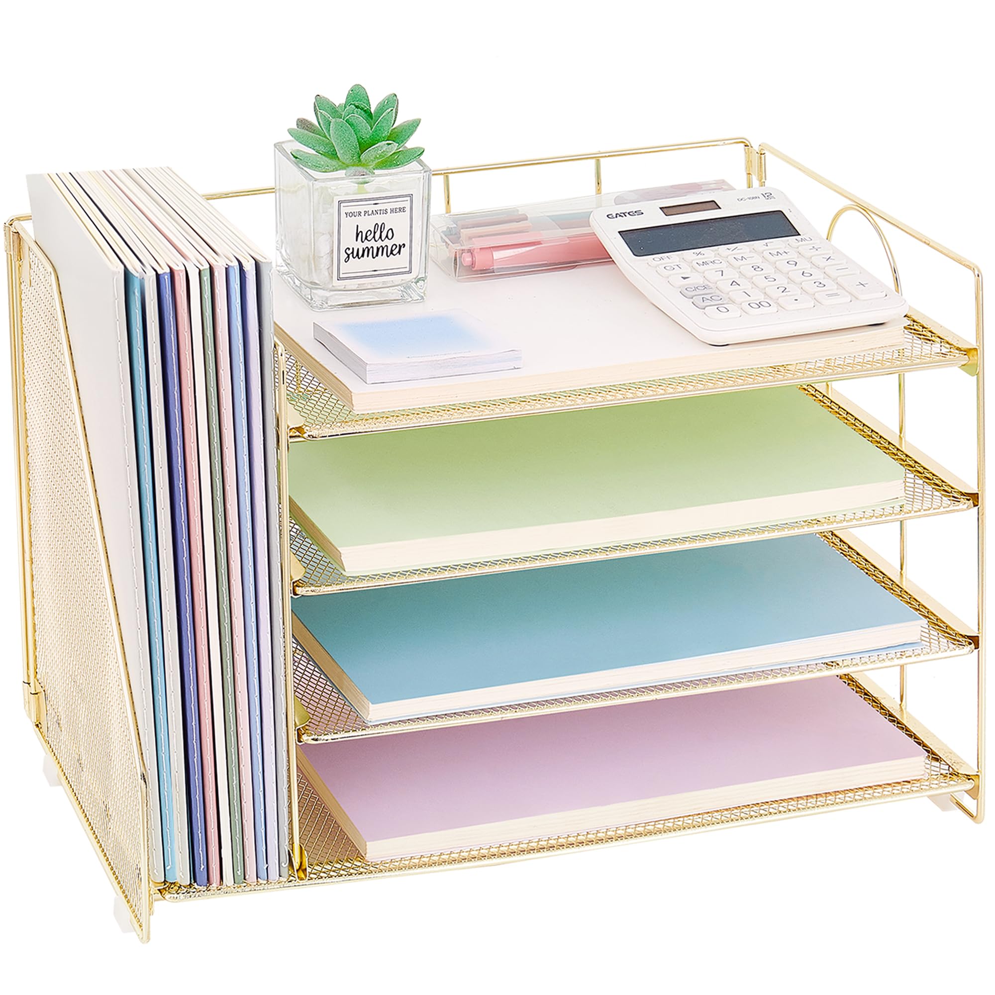 OPNCIE 4-Tier Paper Letter Tray File Organizer - Gold Office Desk Organizer for Documents, Files & Supplies | Perfect for Classroom, Home Office & Workspace Organization | Elegant Storage Solution for Papers, Mail & Office Accessories