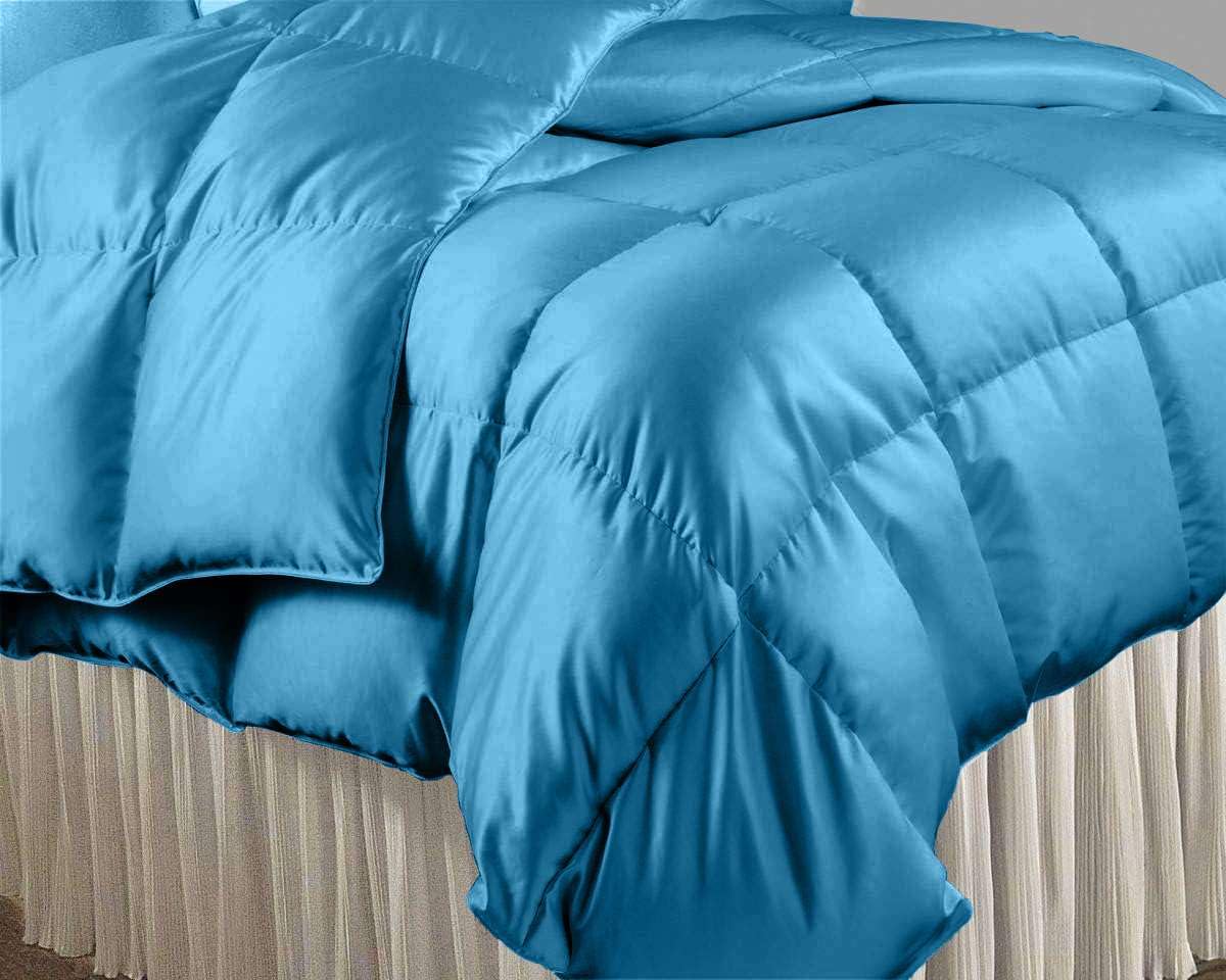 Luxury Silk Satin Comforter King/Cal King Size - 300 GSM Down Alternative Bedding Set | Box Stitched Hotel Quality Quilt | Ultra Soft & Fluffy Machine Washable Duvet Insert (Turquoise Blue) for Master Bedroom, Guest Room & Luxury Hotel Decor