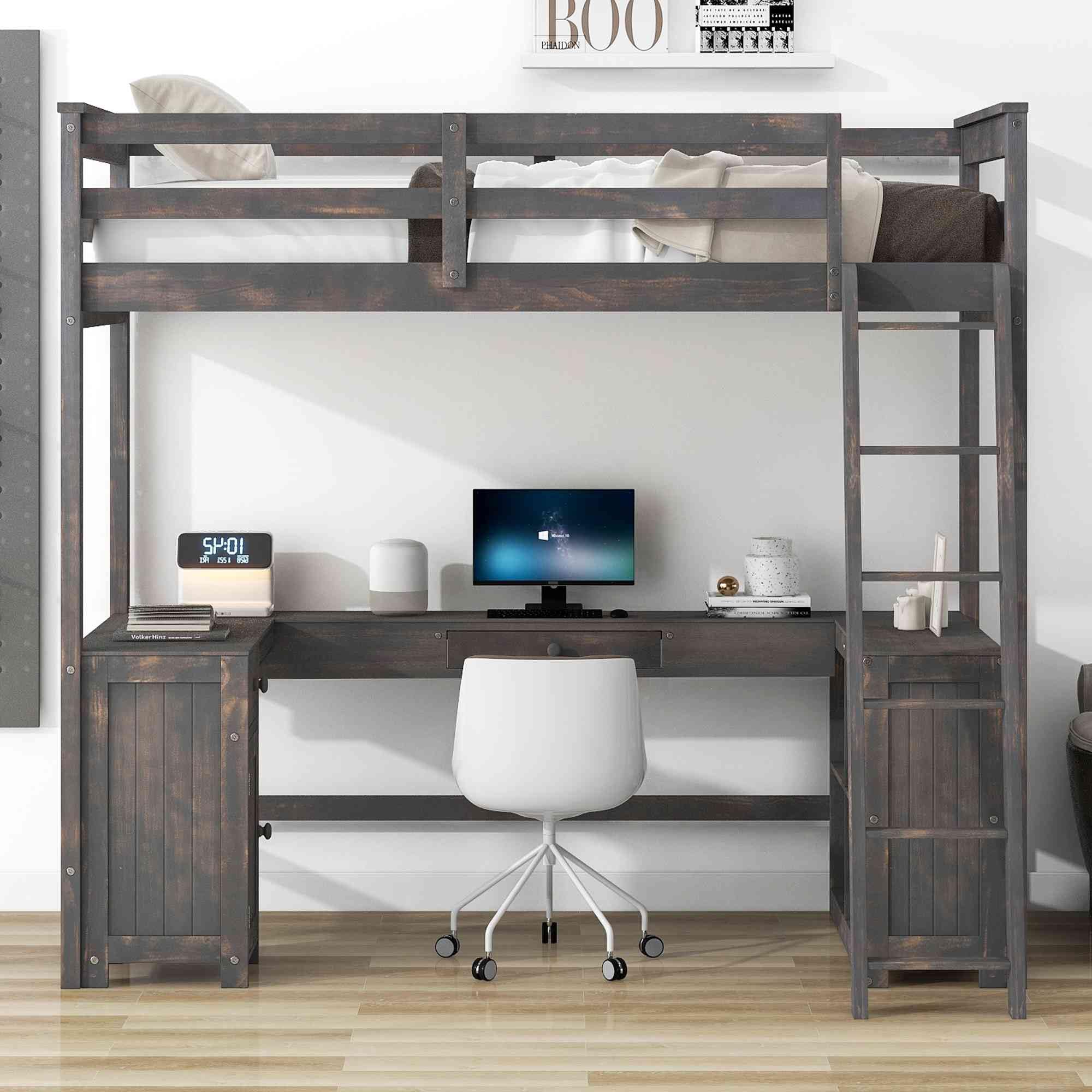 Twin Loft Bed with Storage & Desk - Solid Wood Space Saver for Kids Bedroom & Dorm