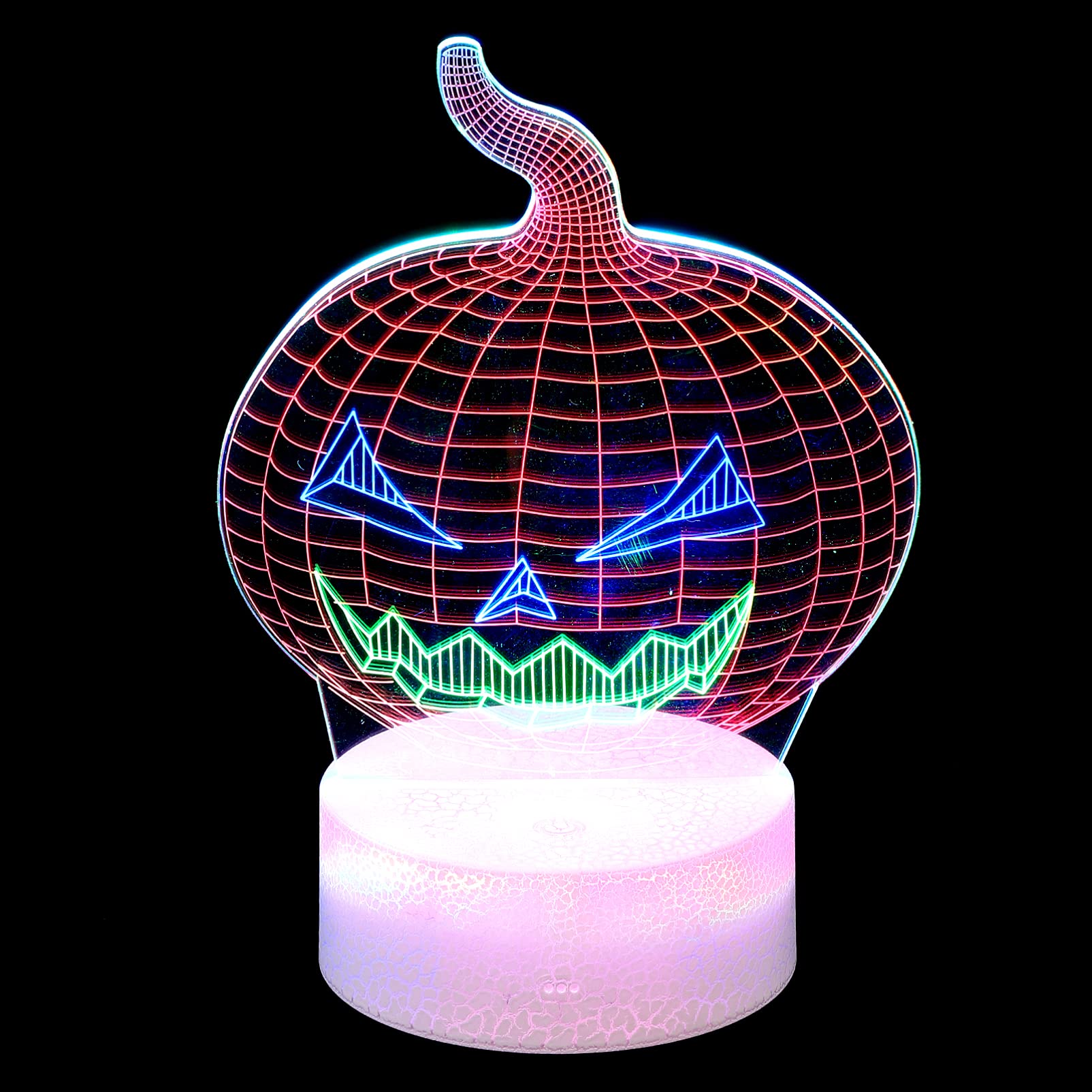 iBasenice 3D Illusion Pumpkin Night Light - Halloween Acrylic Touch Lamp, Decorative Table Light for Home, Bedroom, Party - Perfect Trick or Treat Gift (Multi-Color)