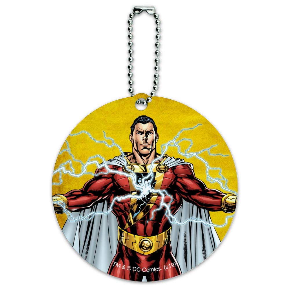 Justice League Shazam Character Round Luggage ID Tag - Durable Suitcase Name Tag for Carry-On Bags - Perfect for Travel, Business Trips & Vacation Identification