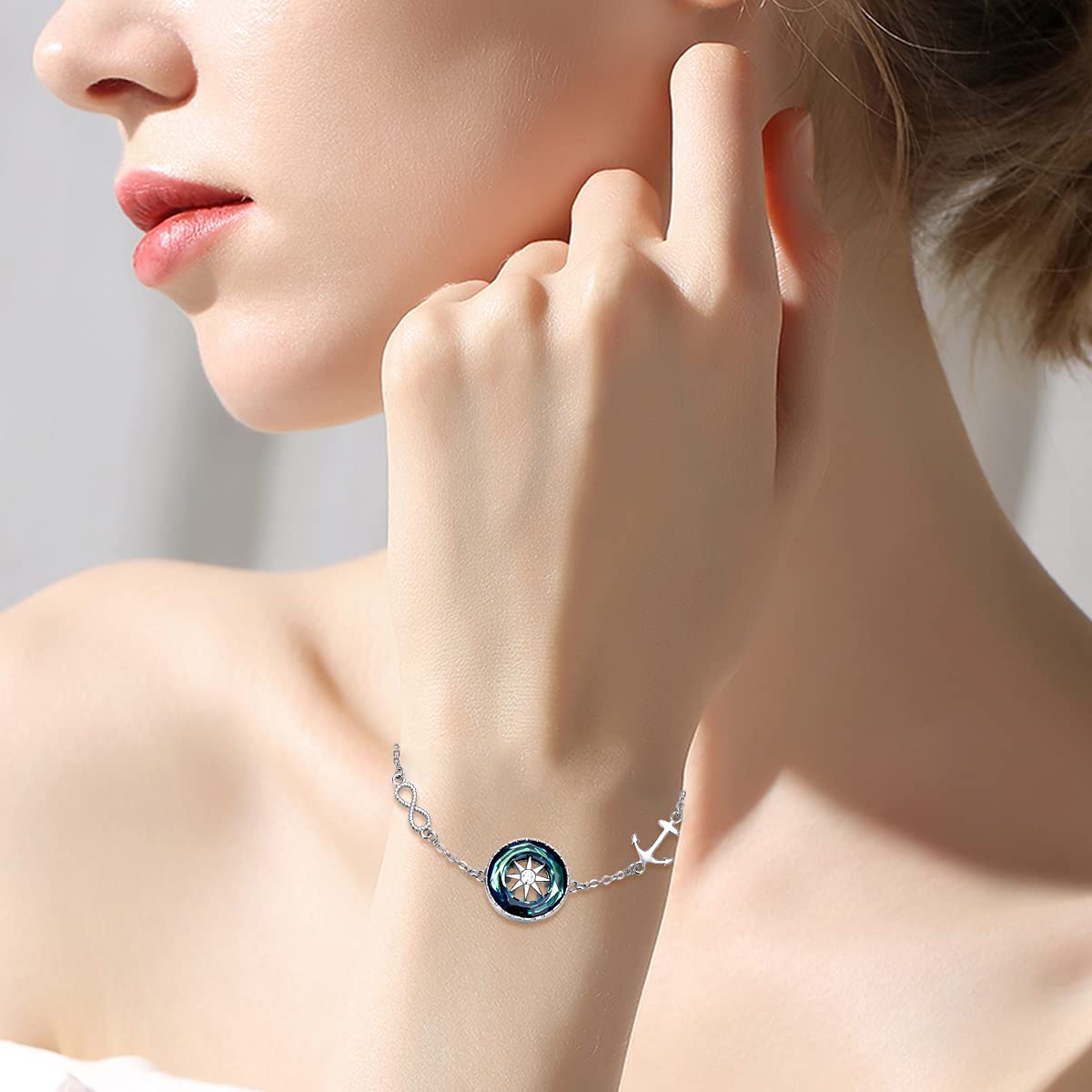 AOBOCO 925 Sterling Silver Compass Jewelry Set - Blue Crystal Necklace & Bracelet for Women | Graduation Gift, Travel Accessory, Inspirational Jewelry