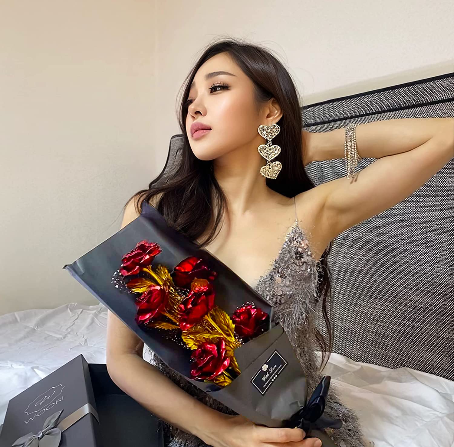 WOORI Gold Rose Bouquet - 24K Gold Plated Artificial Roses with Elegant Gift Box | Perfect for Anniversaries, Weddings, Valentine's Day & Home Decor