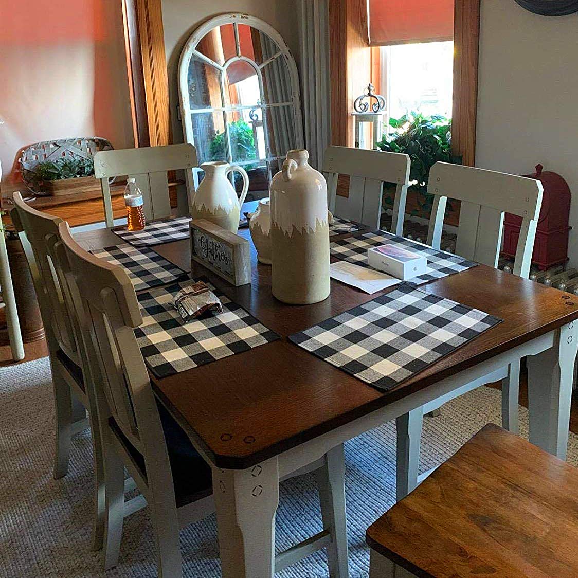 UKELER Set of 6 Buffalo Check Plaid Placemats - 100% Cotton Crossweave Woven Table Mats | Washable, Heat Resistant & Decorative Kitchen Dining Mats (Black & White) for Holiday Dinners, Parties & Everyday Use