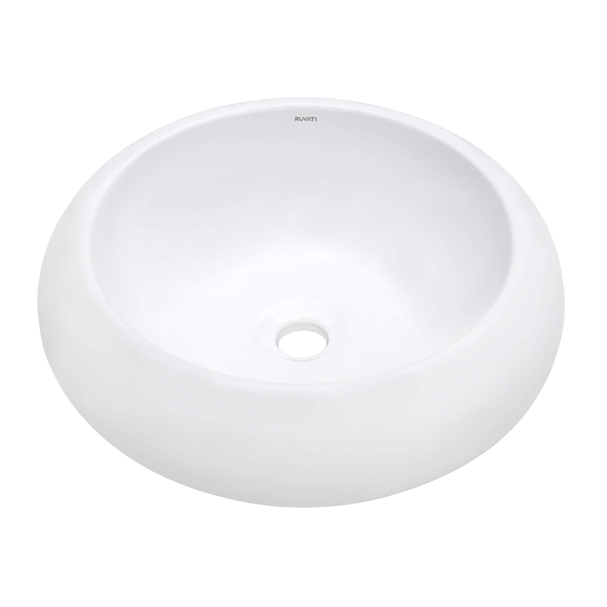 Ruvati 18 Inch White Round Porcelain Vessel Sink - RVB0318 | Above Counter Bathroom Vanity Sink | Modern Ceramic Basin for Powder Room, Guest Bath & Master Bathroom | Small Circular Sink with Elegant Design