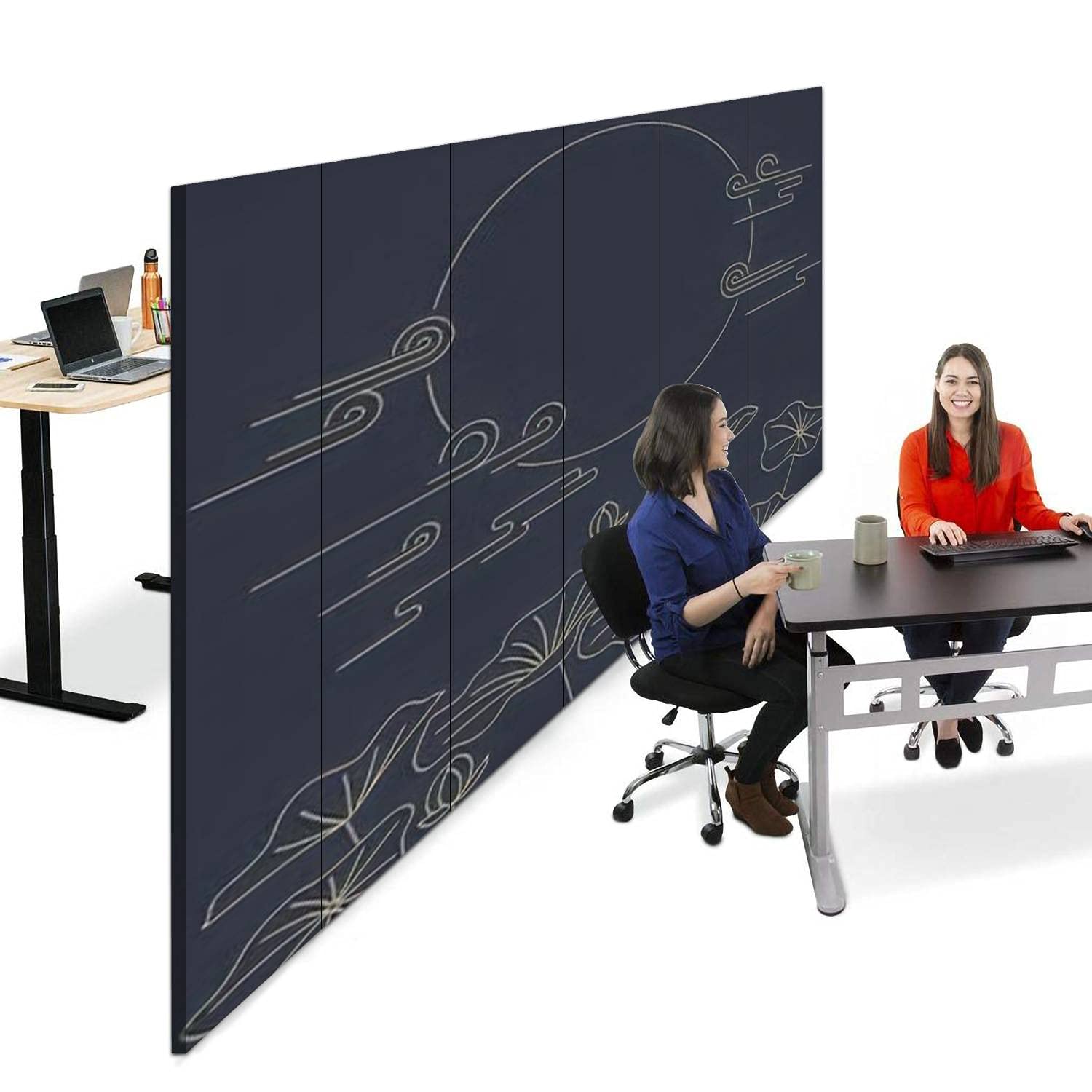 Korean Traditional Moon & Lotus Canvas Room Divider - 6 Panel Folding Privacy Screen for Bedroom, Office & Living Space | Hand-Painted Floral Partition Wall Decor | Home & Studio Space Separator