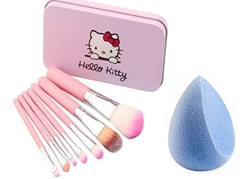 7-Piece Mwezi Makeup Brush Set with Storage Box & Beauty Blender Sponge - Professional Foundation, Powder, Blush & Contour Makeup Tools for Flawless Face Makeup Application