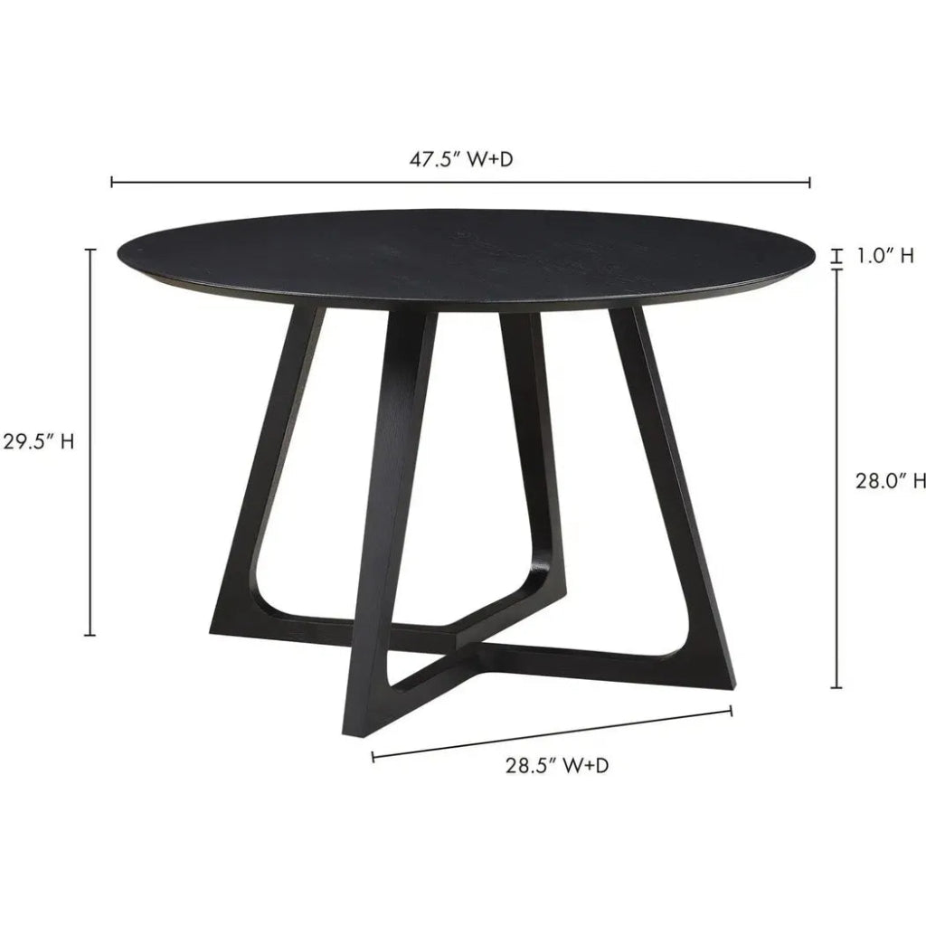 47.5 Inch Round Black Mid-Century Modern Dining Table - Perfect for Small Spaces, Breakfast Nooks & Contemporary Dining Rooms