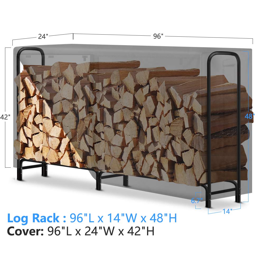 AMAGABELI Heavy-Duty 8ft Outdoor Firewood Rack with Waterproof Cover - Durable Log Holder for Fireplace, Fire Pit & Wood Storage - Perfect for Patio, Backyard, and Camping Use