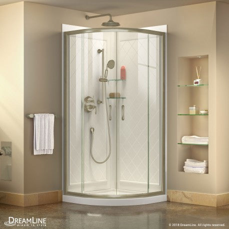 DreamLine Prime 33x33x76.75 Inch Sliding Shower Enclosure Kit with Clear Glass & QWALL 4 Acrylic Backwall - Perfect for Modern Bathroom Renovations and Space-Saving Solutions