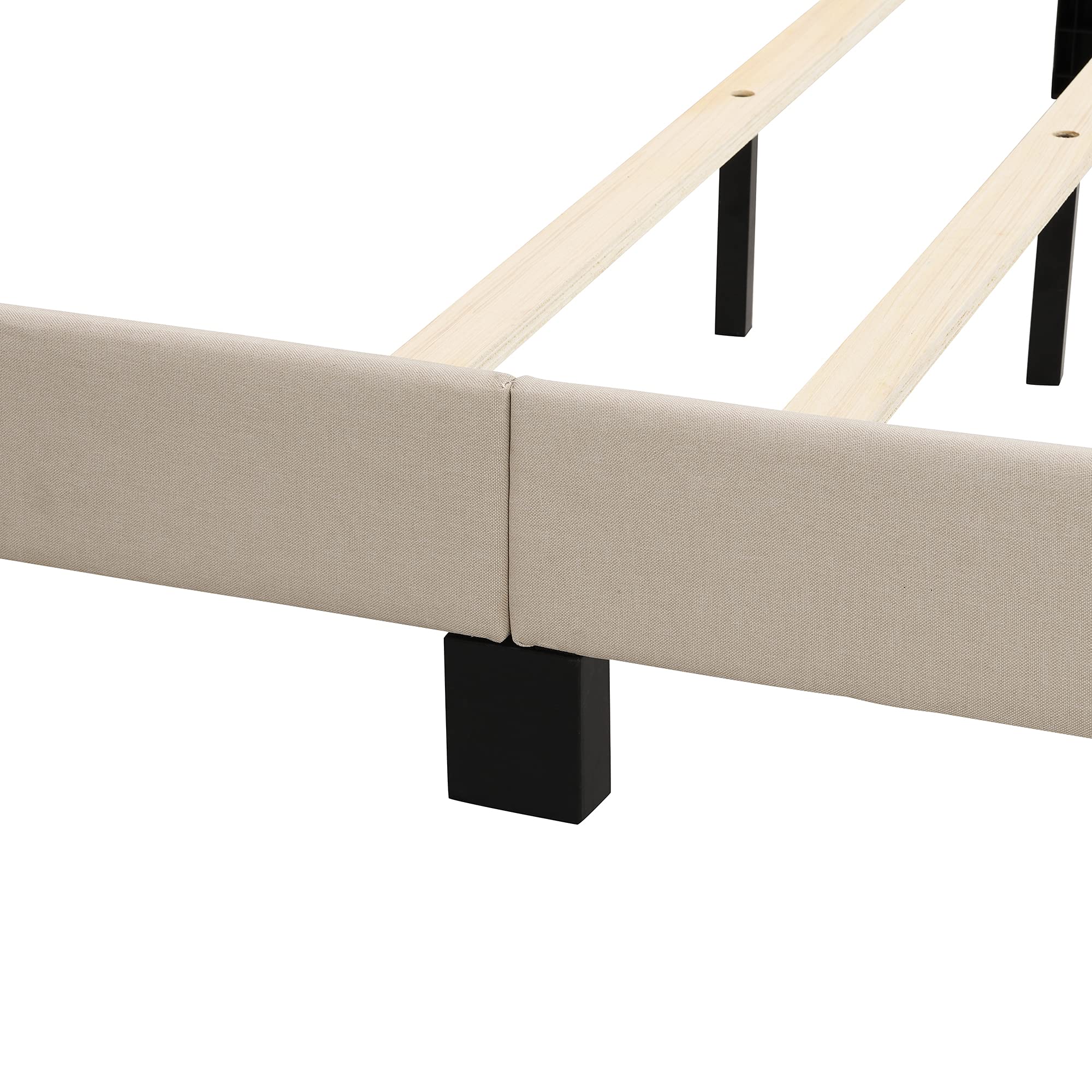 Queen Size Upholstered Platform Bed with Tufted Headboard - Modern Bed Frame with Wood Slat Support & Mattress Foundation, No Box Spring Needed, Easy Assembly (Beige) | Perfect for Master Bedrooms, Guest Rooms & Small Apartments