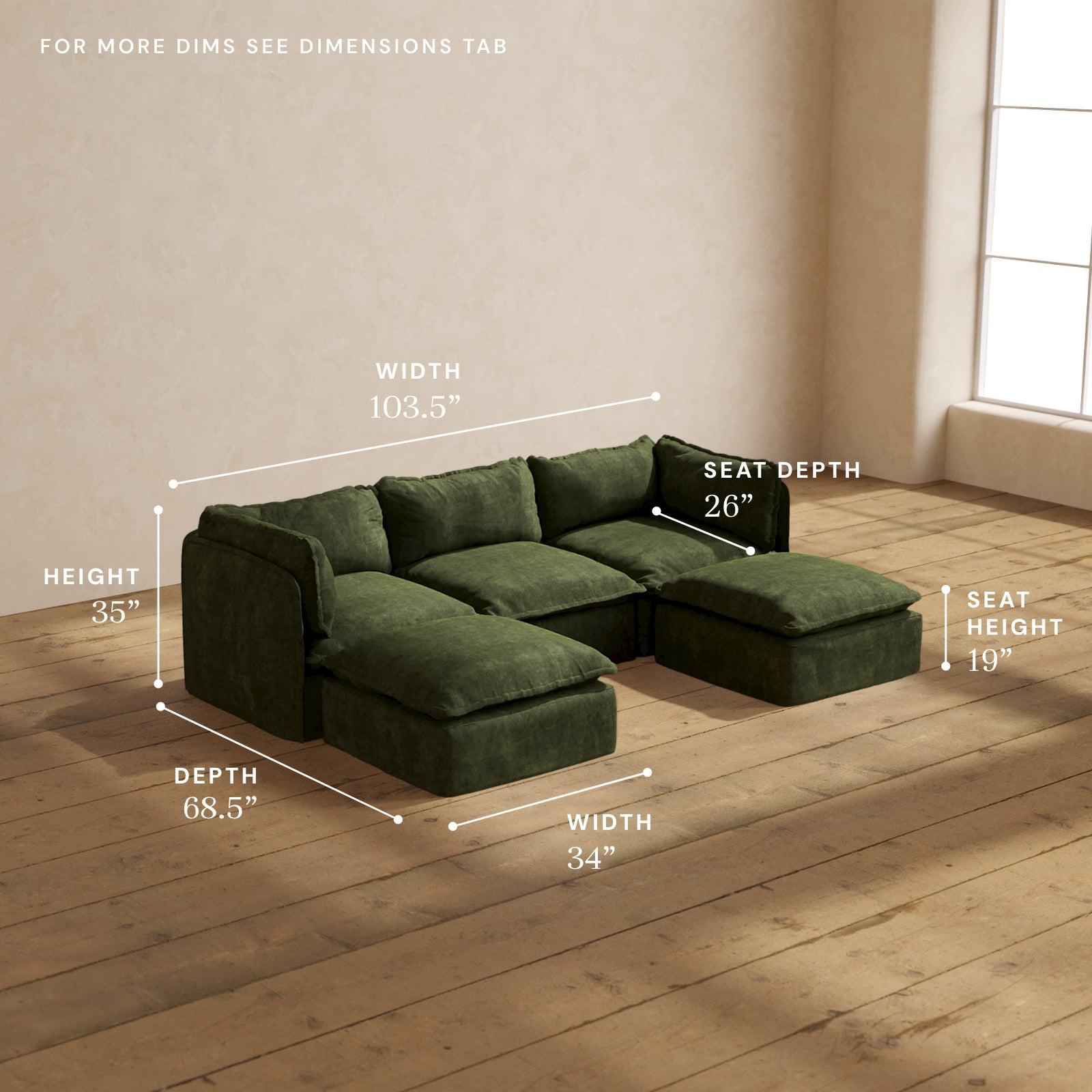 Modular Performance 3-Seater U-Shaped Sectional Sofa in Olive Green Fabric | Comfortable L-Shaped Couch for Living Room | Perfect for Family Gatherings & Movie Nights
