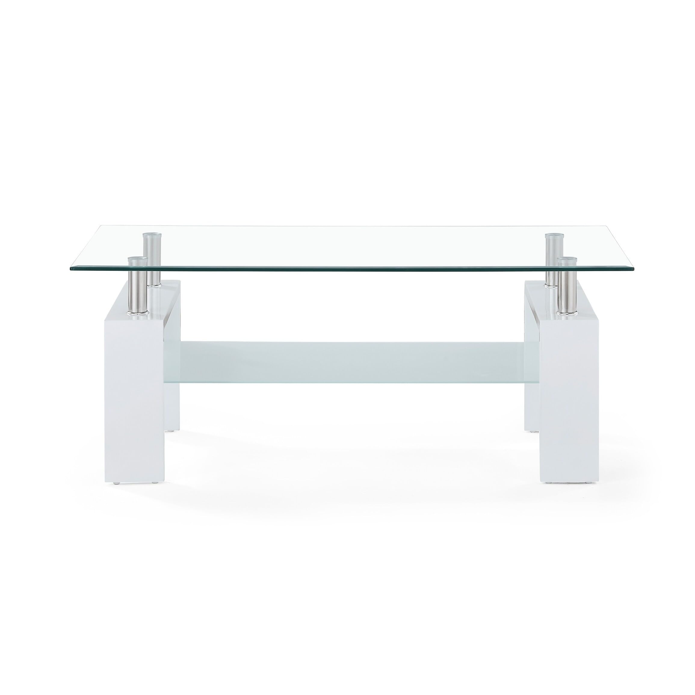 Modern Glass Coffee Table with Frosted Top & Glossy White Legs - Stylish Living Room Furniture for Small Spaces, Apartments & Home Decor