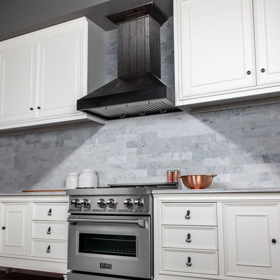 ZLINE Rustic Dark Wooden Wall Mount Range Hood - KPDD Model - Perfect for Farmhouse & Modern Kitchen Ventilation