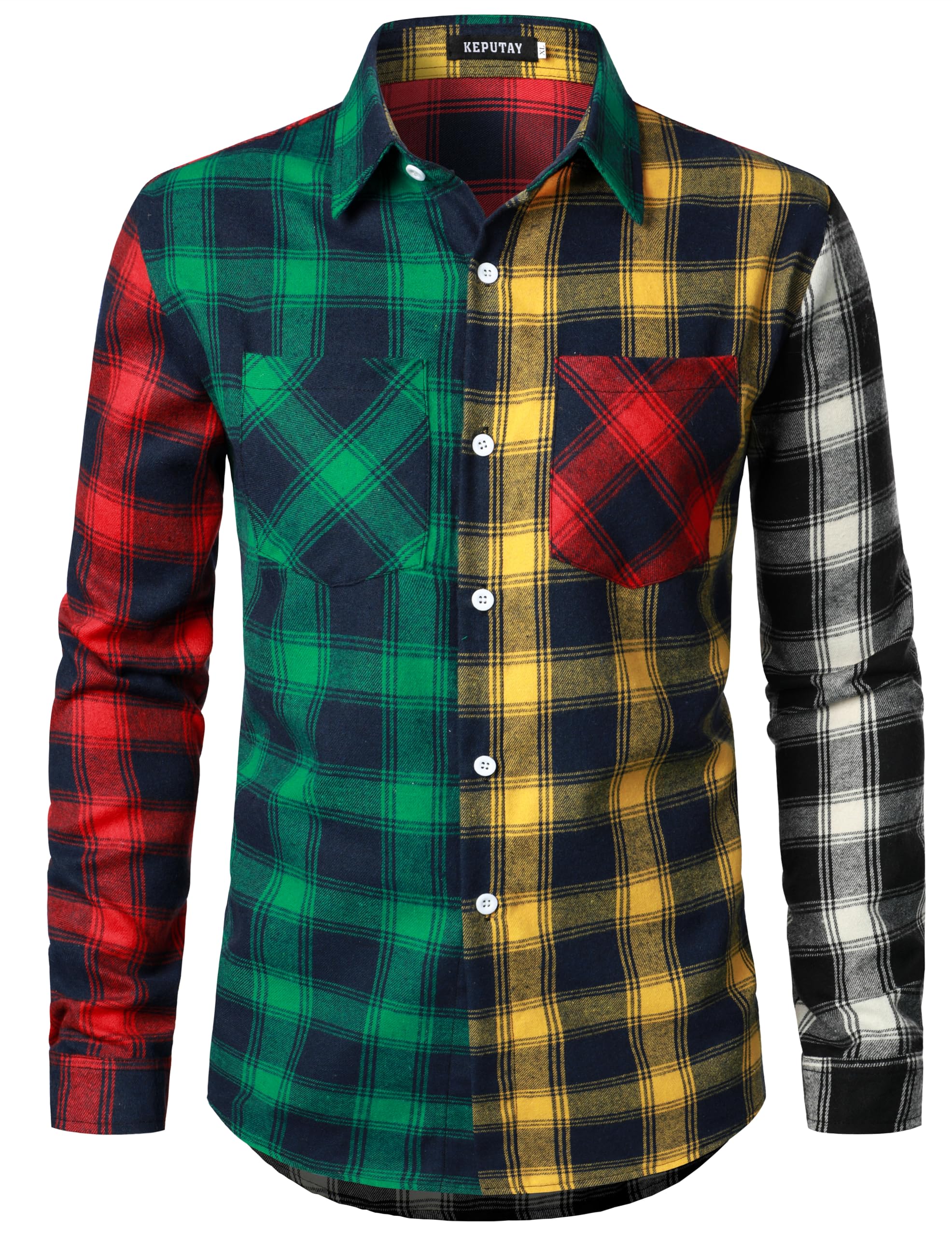 Stylish Men's & Women's Color Block Plaid Shirt - Patchwork Button Down Long Sleeve Casual Shirt for Work, Outdoors & Everyday Wear | Trendy Fall Fashion