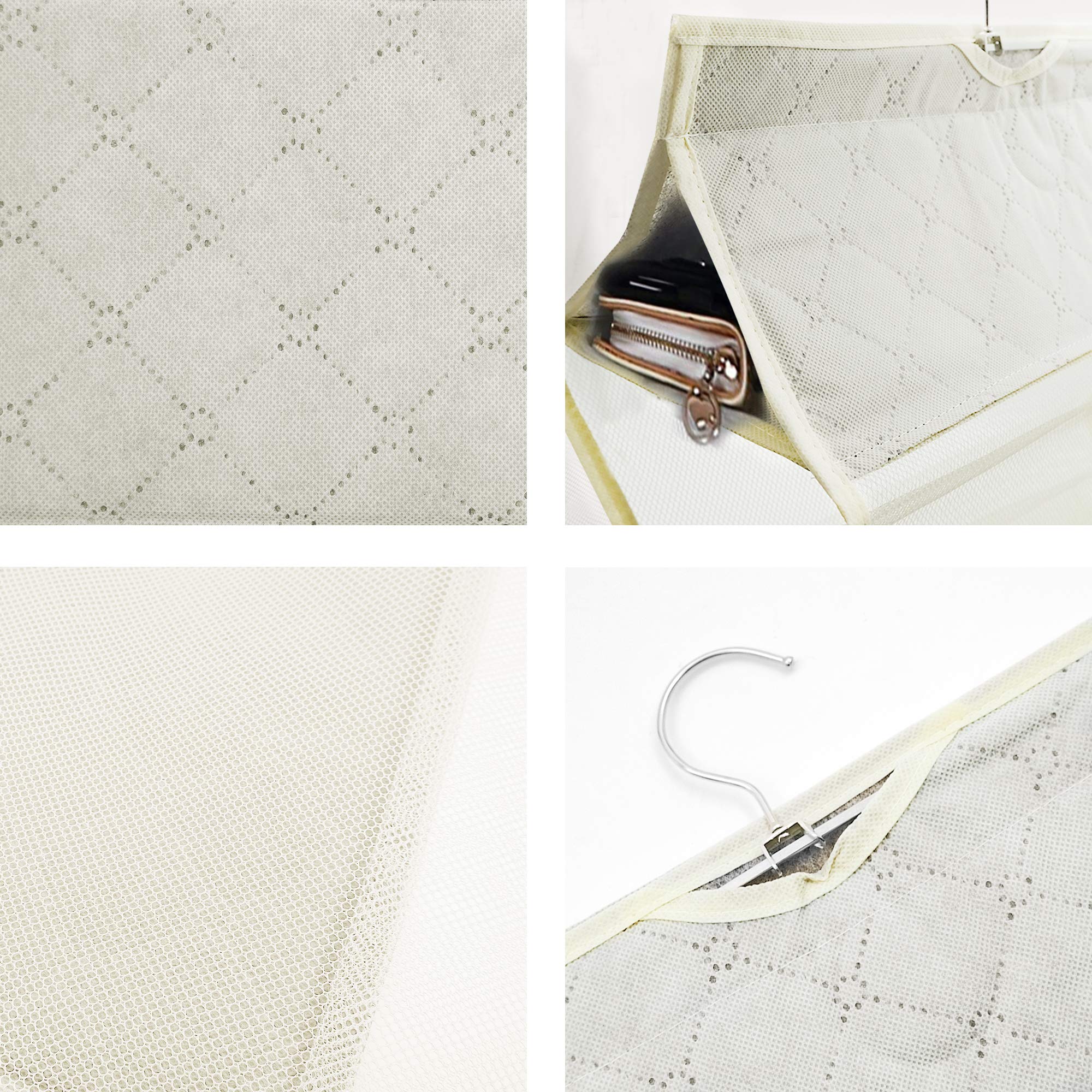 2 Pack Hanging Handbag & Purse Organizer for Closet - Space Saving Bag Storage Holder with 4 Shelves & 3 Shelves - Perfect for Wardrobe, Closet, and Bedroom Organization (Beige) - Ideal for Storing Purses, Handbags, Totes, and Accessories