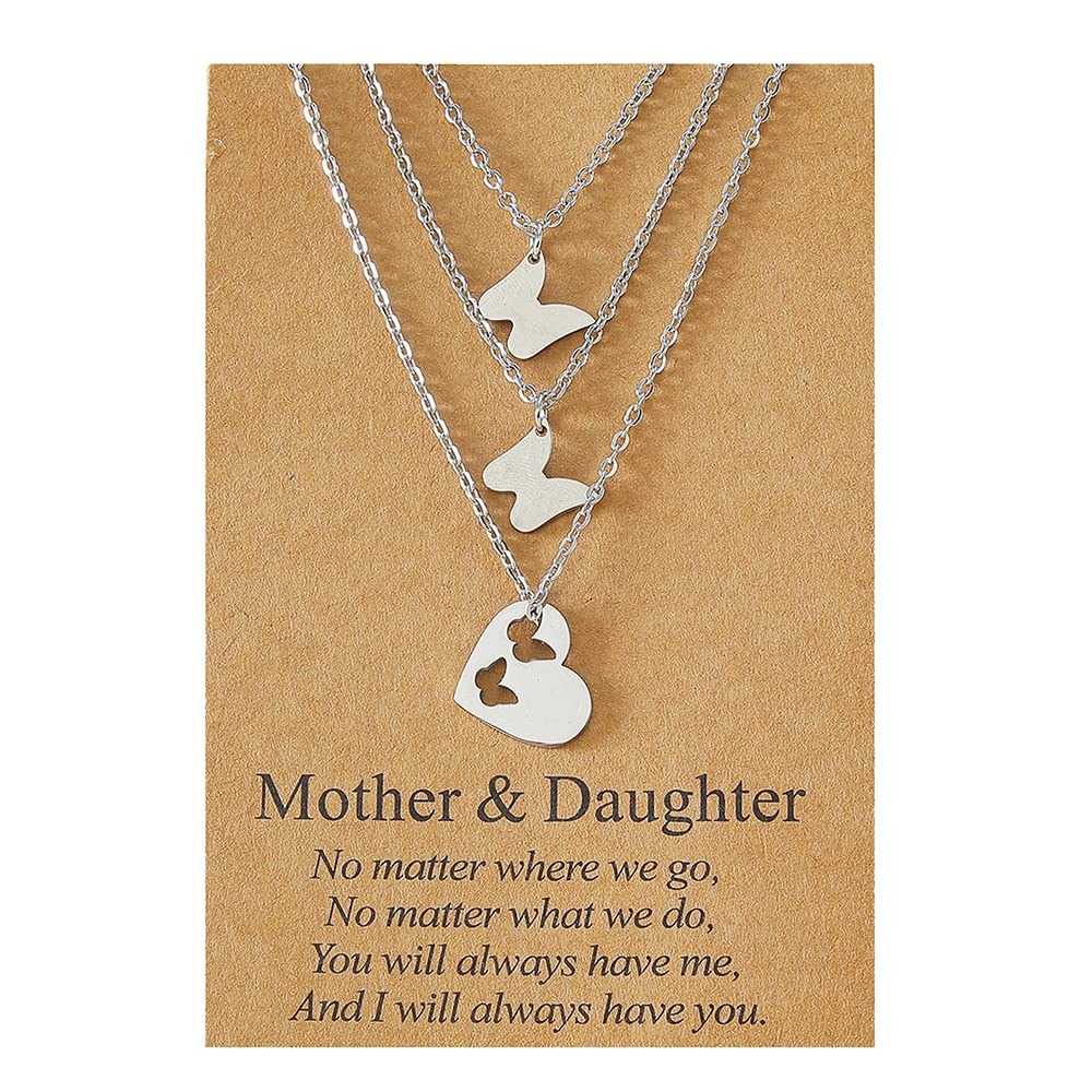 Aoxstno 2/3 Pcs Mother Daughter Necklace Set - Sterling Silver Heart Pendant Jewelry Gift for Women, Mom, Grandma - Perfect for Mother's Day, Birthday, Anniversary & Family Bonding Moments