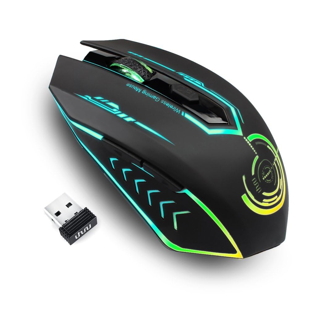 UHURU Wireless Gaming Mouse - 10000 DPI Rechargeable USB Mouse with 6 Programmable Buttons & 7 RGB LED Colors, Ergonomic Design for MMO RPG Gaming | Compatible with Windows & Mac | Perfect for PC, Laptop, Office & Home Gaming Setup