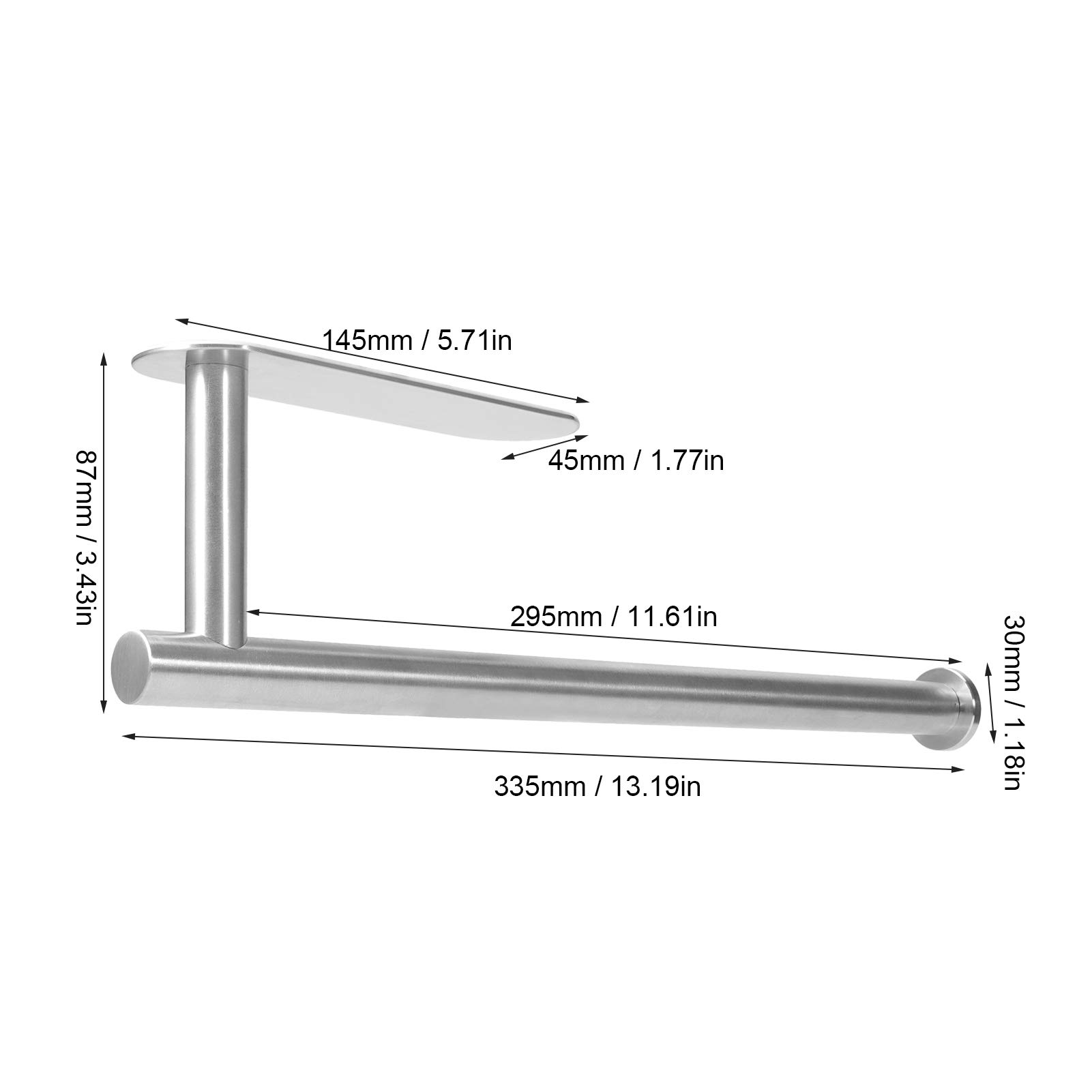 Stainless Steel Under Cabinet Paper Towel Holder - Wall Mount Kitchen Towel Rack with Self-Adhesive, SUS304 Black (1 Pack) - Perfect for Kitchen, Bathroom & Office Organization