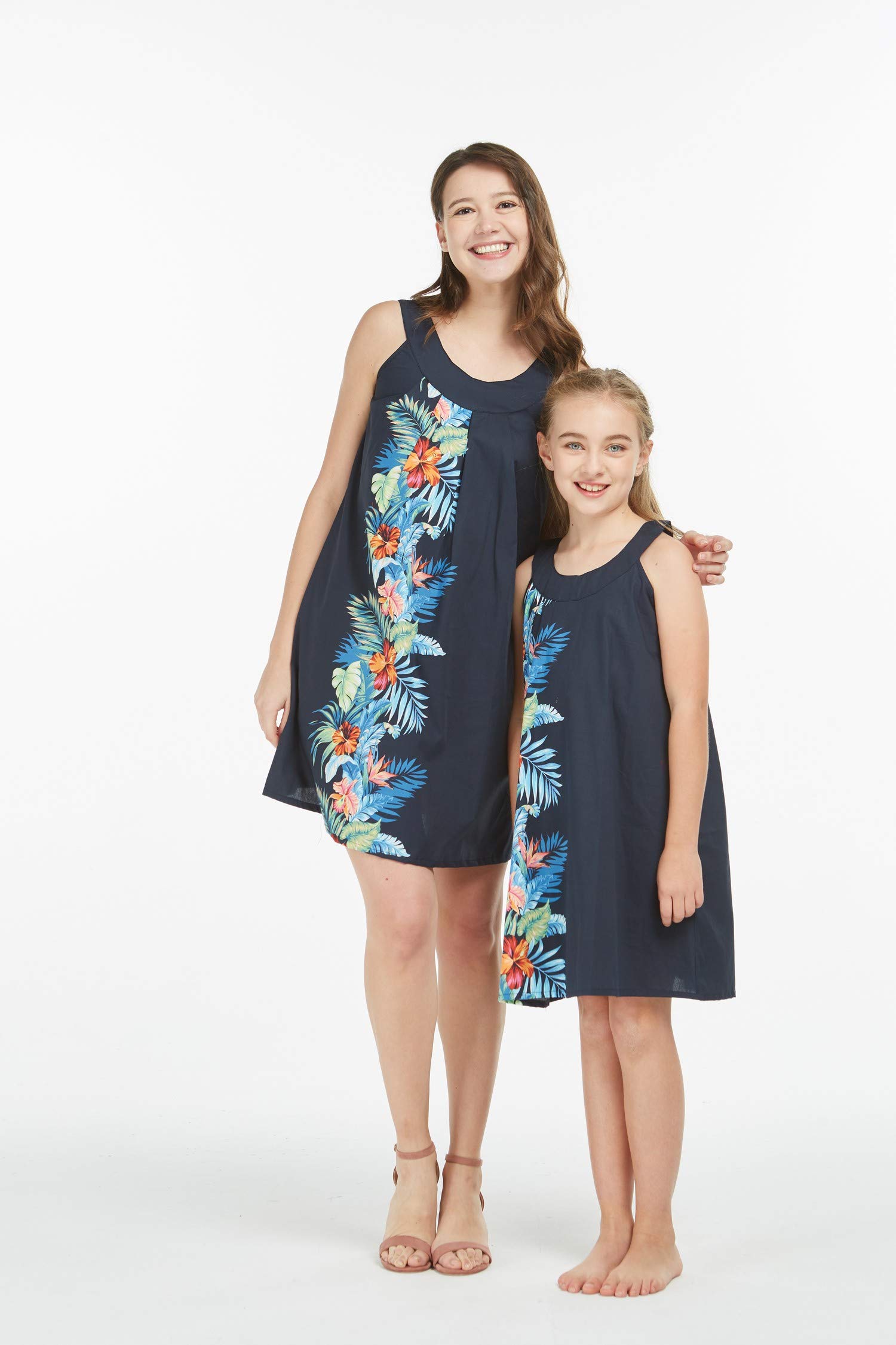 Hawaiian Luau Matching Mother Daughter Dresses - Floral Round Neck Shift Dresses in Orchid Paradise for Beach Vacation & Family Photos