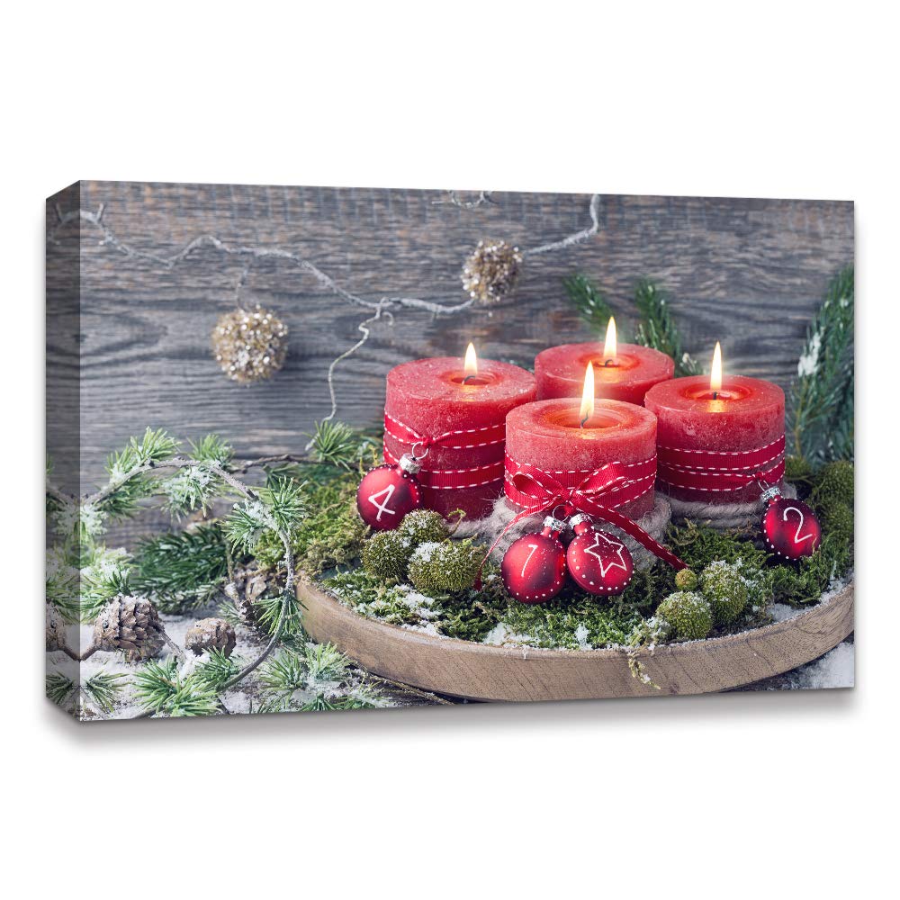 IDEA4WALL Christmas Candles Canvas Wall Art - 32x48 Inch Framed Holiday Painting for Home Decor | Perfect for Living Room, Bedroom & Christmas Party Decoration