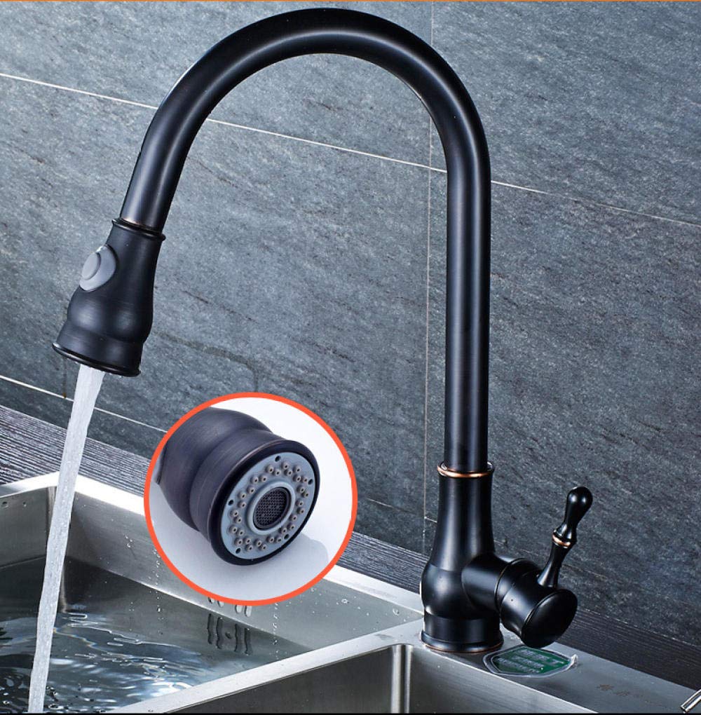 360° Swivel Kitchen Faucet with Pull-Down Sprayer - 2-Function Black Oil Rubbed Bronze Water Outlet Mixer Tap for Modern Sink (Ideal for Washing Dishes, Filling Pots & Cleaning Countertops)